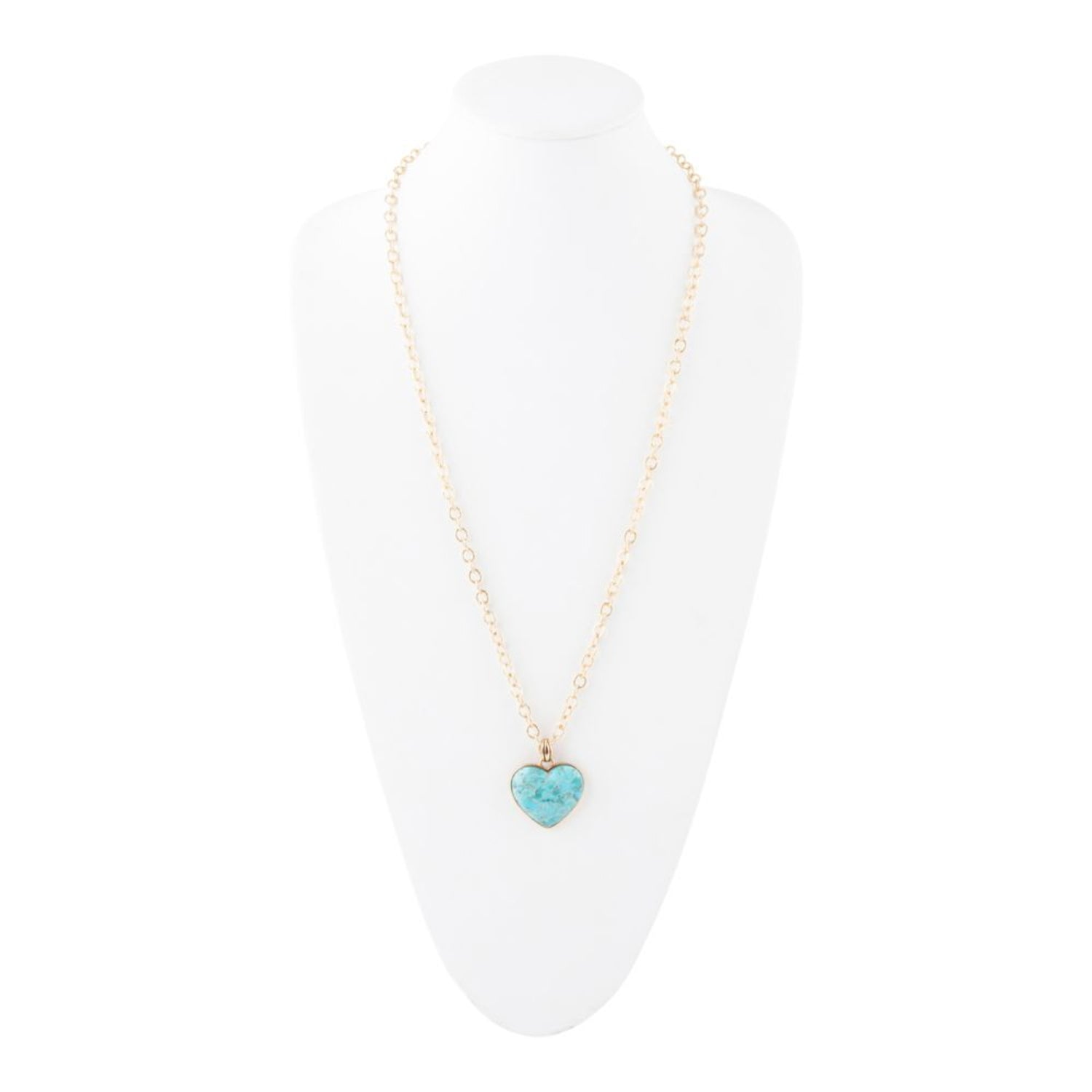 Necklace with a turquoise heart pendant on a white background