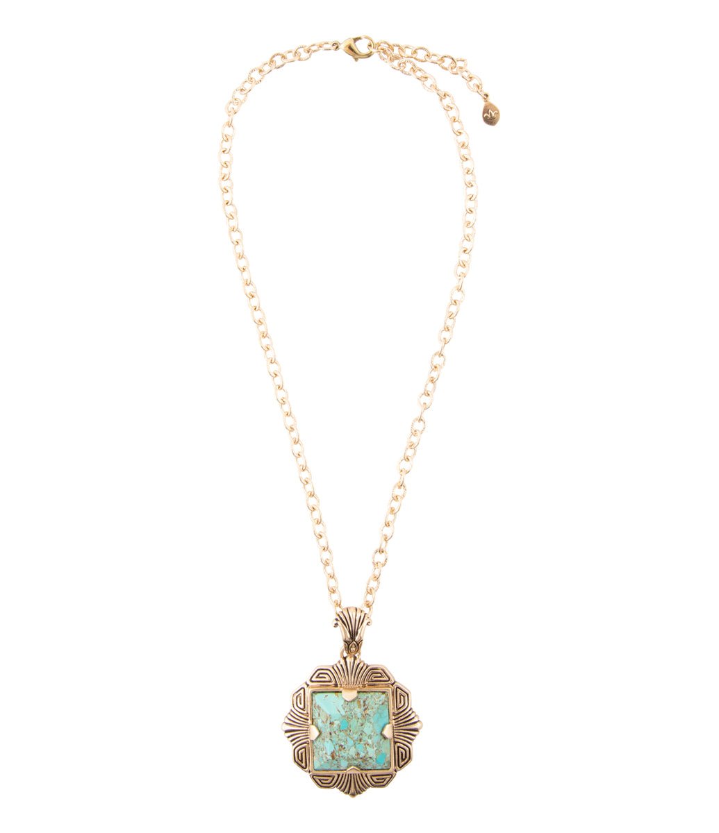 Necklace with a turquoise pendant on a white background