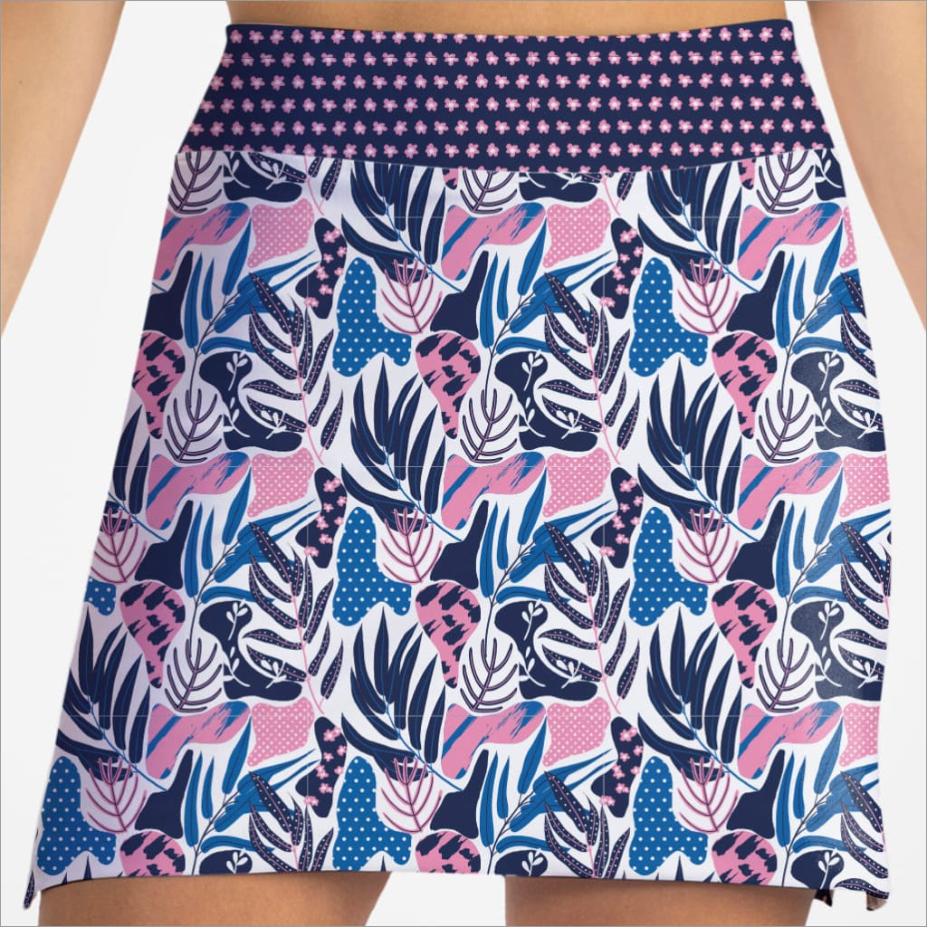 Skirt with a colorful leaf pattern on a white background