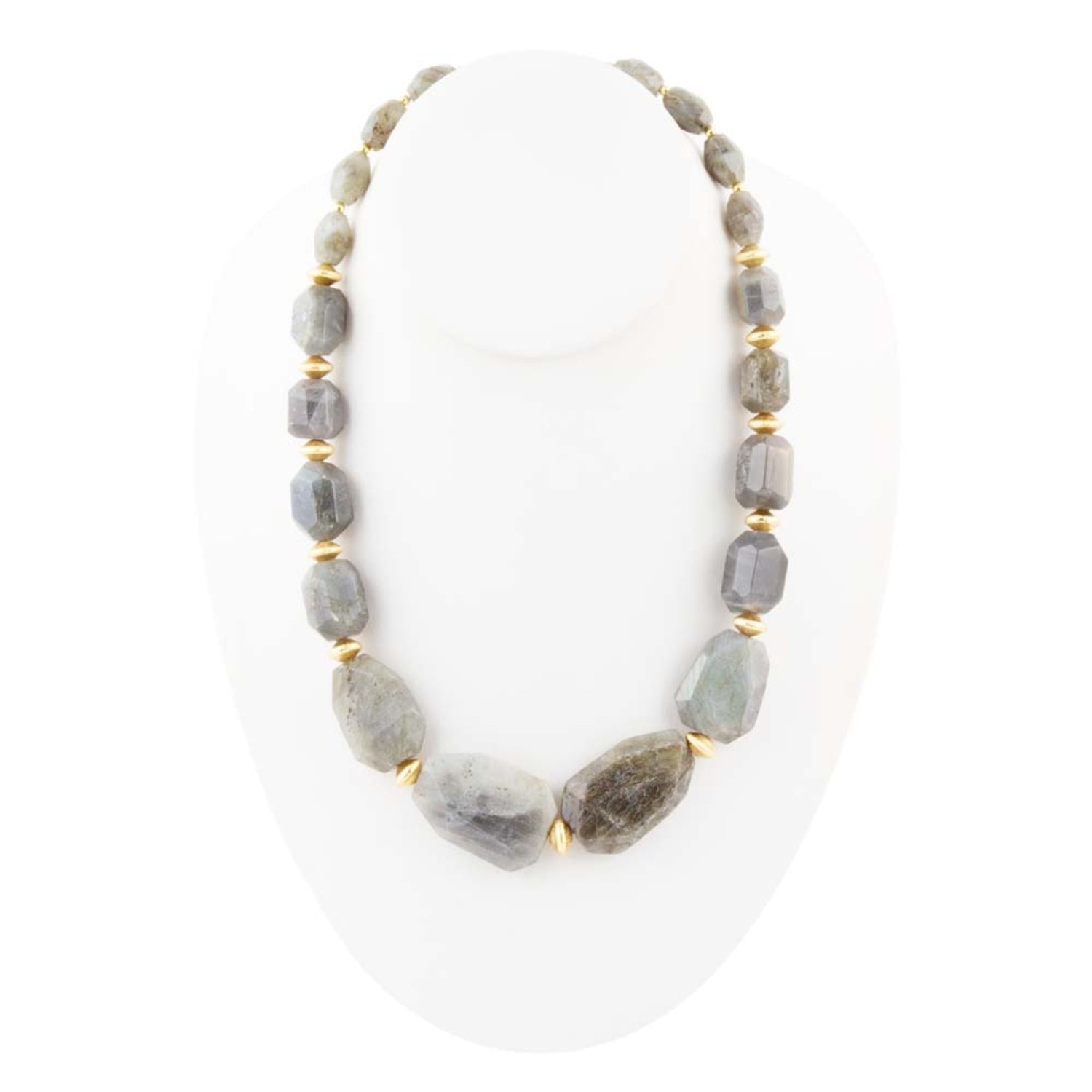 Necklace with gray beads on a white background