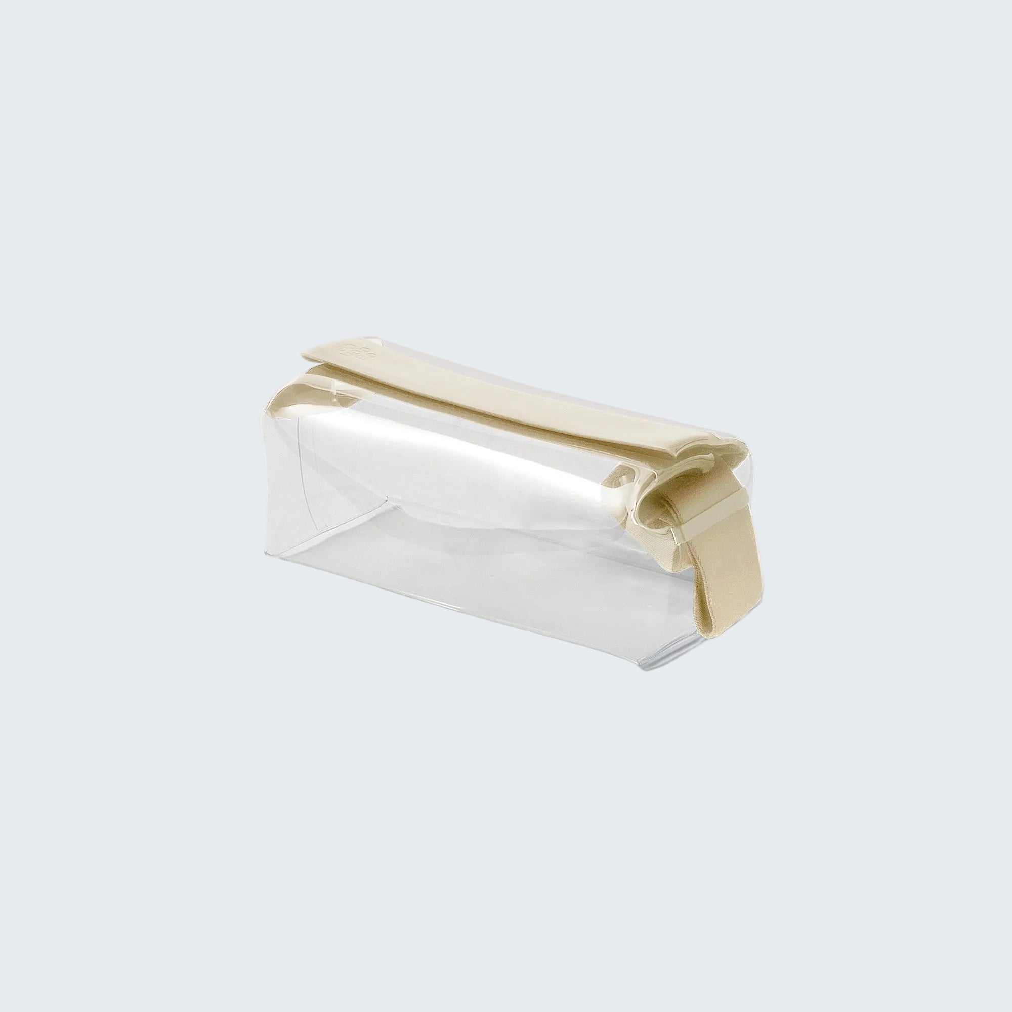 Clear pouch with a pink flap on a white background