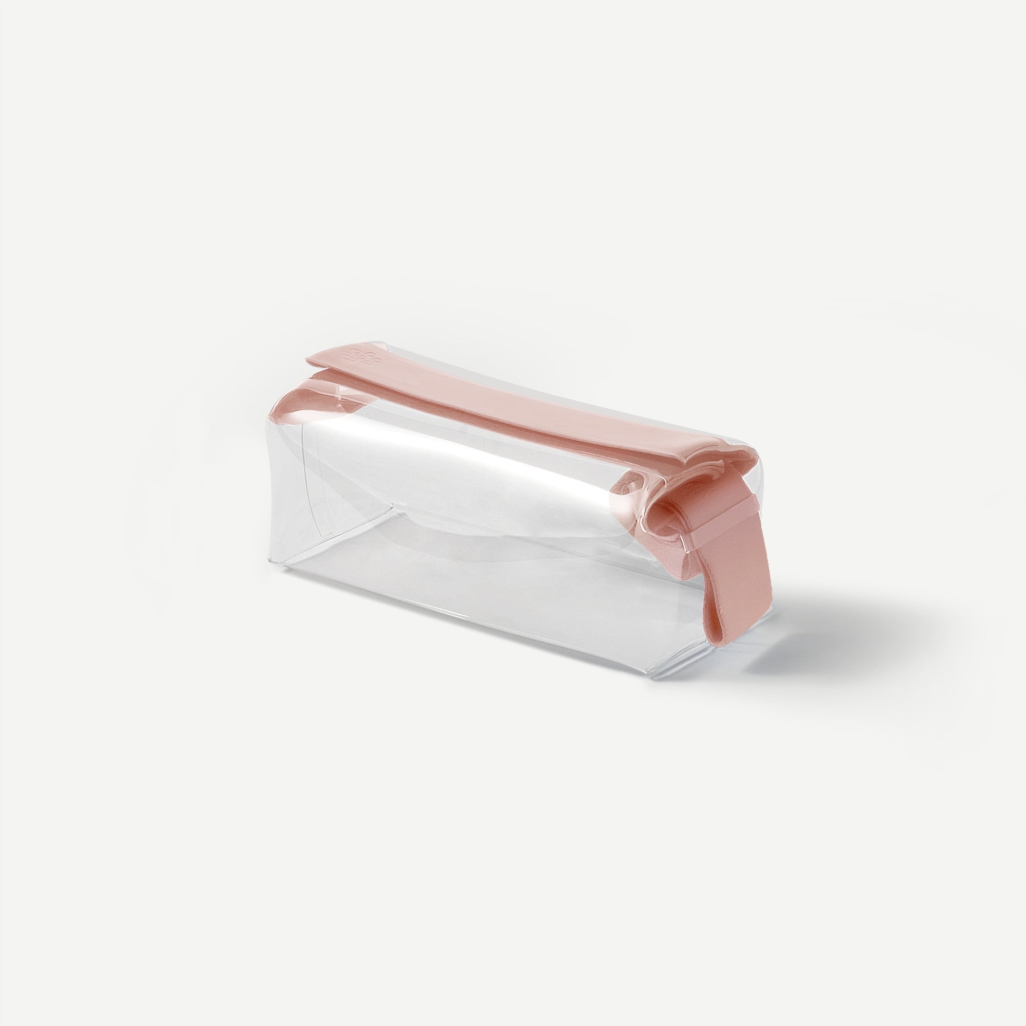 Clear pouch with a pink flap on a white background