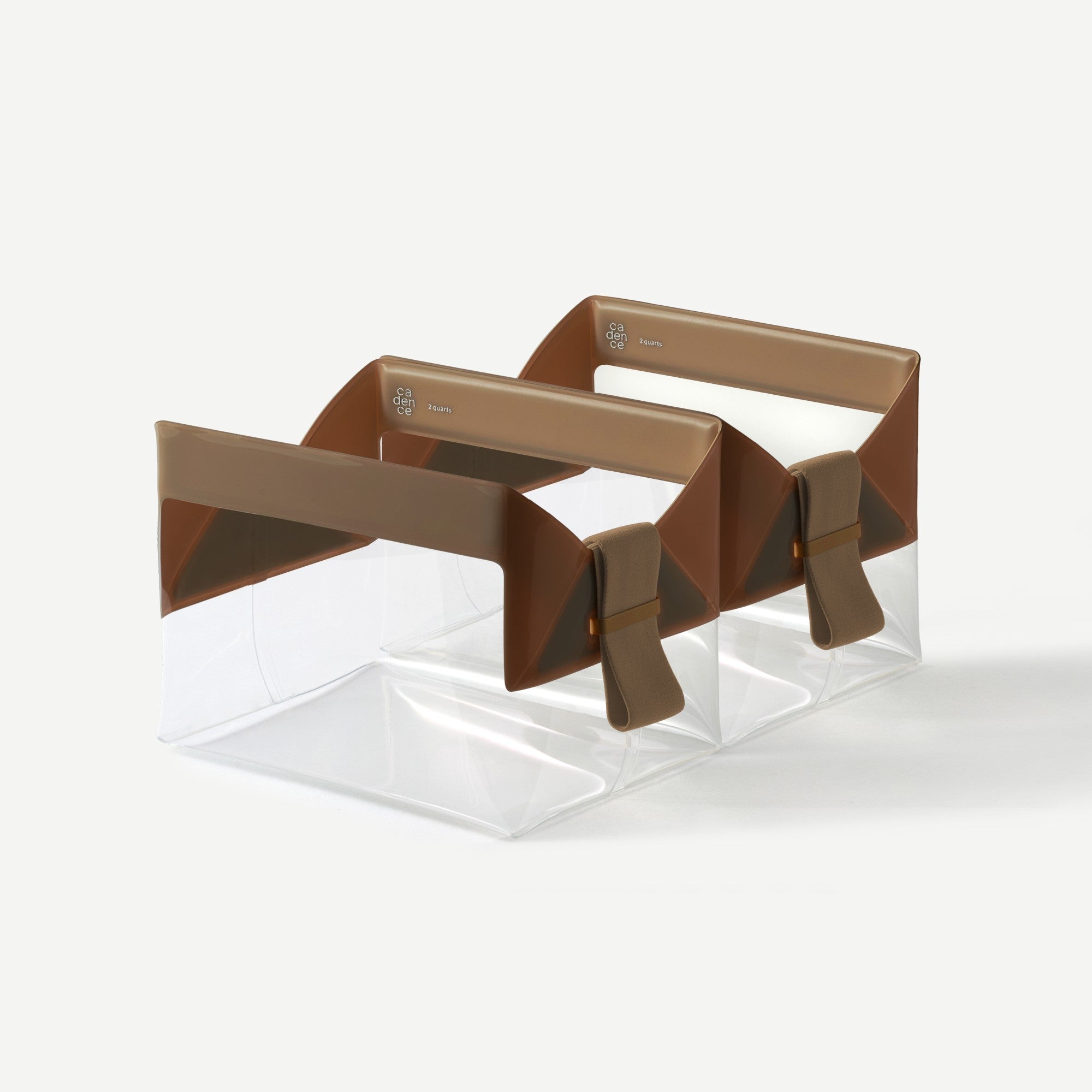Brown and clear plastic product on a white background