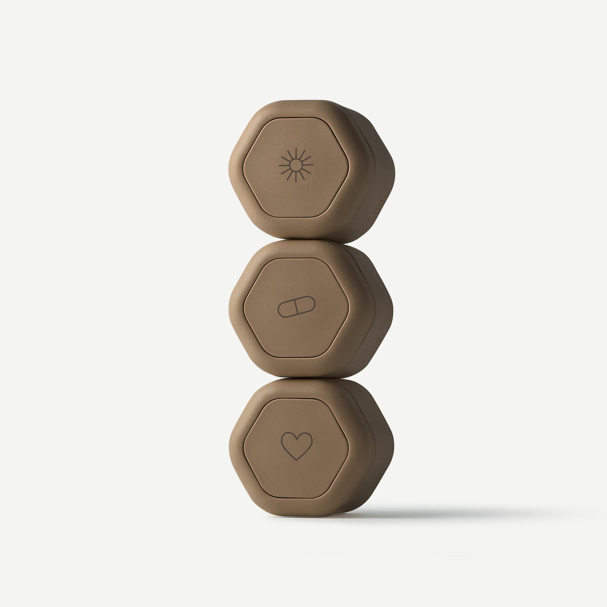 Three stacked brown containers labeled 'Shampoo', 'Conditioner', and 'Bath' on a white background.