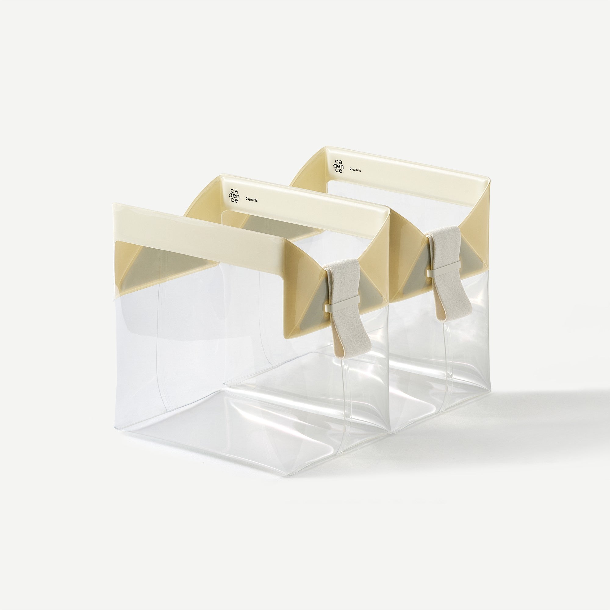 Clear plastic box with gold accents on a white background