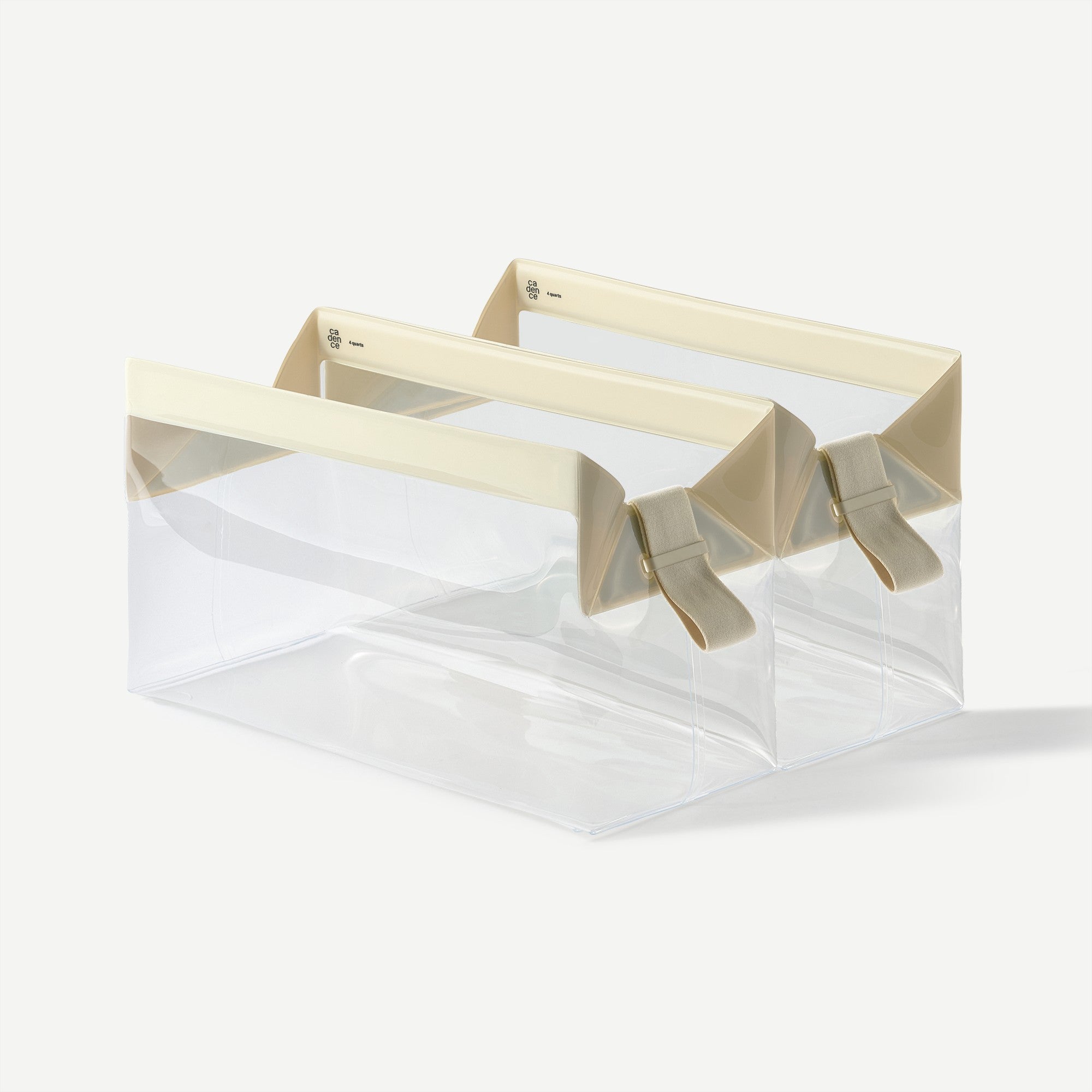 Clear acrylic box with gold geometric accents on a white background