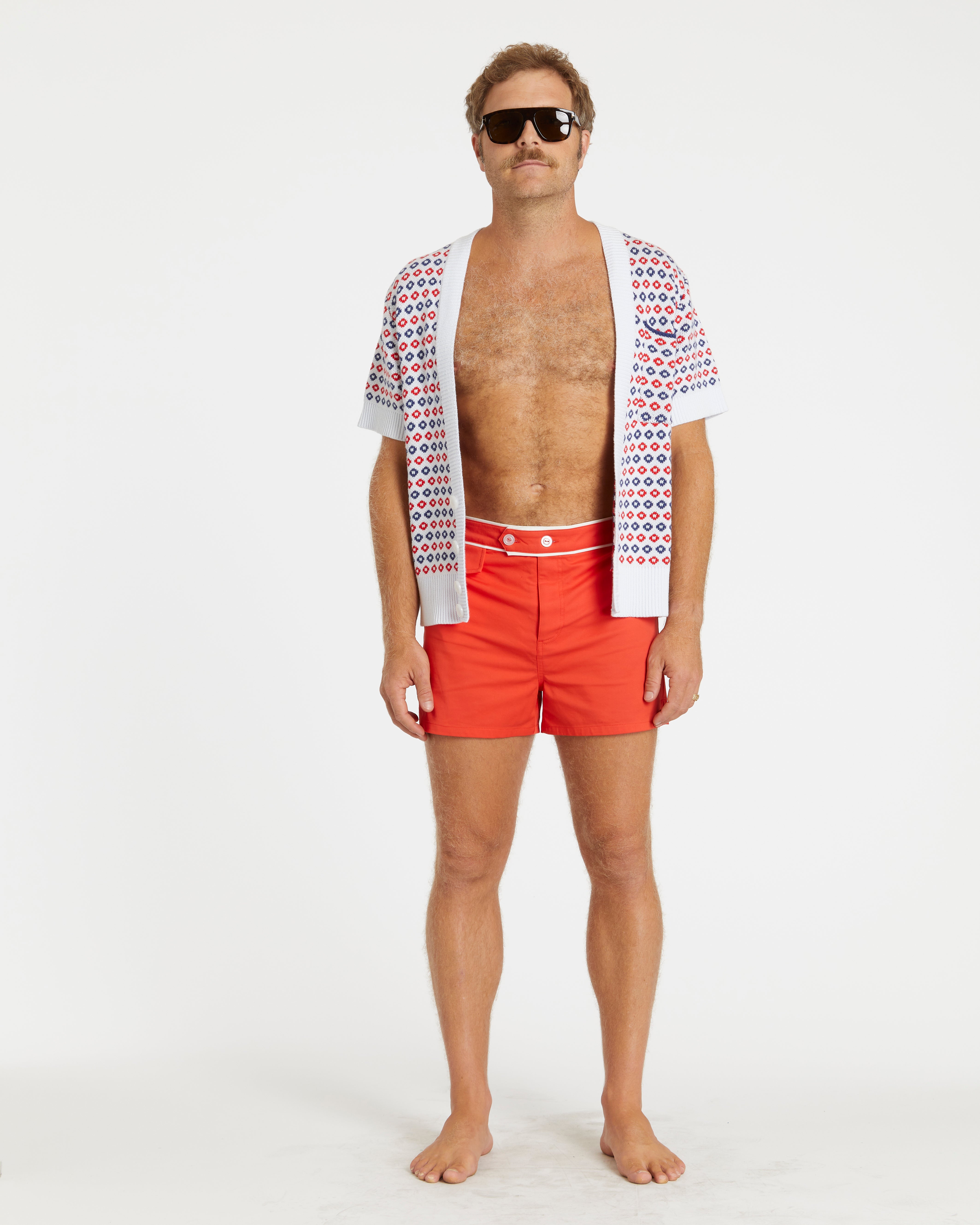 man wearing red trunks