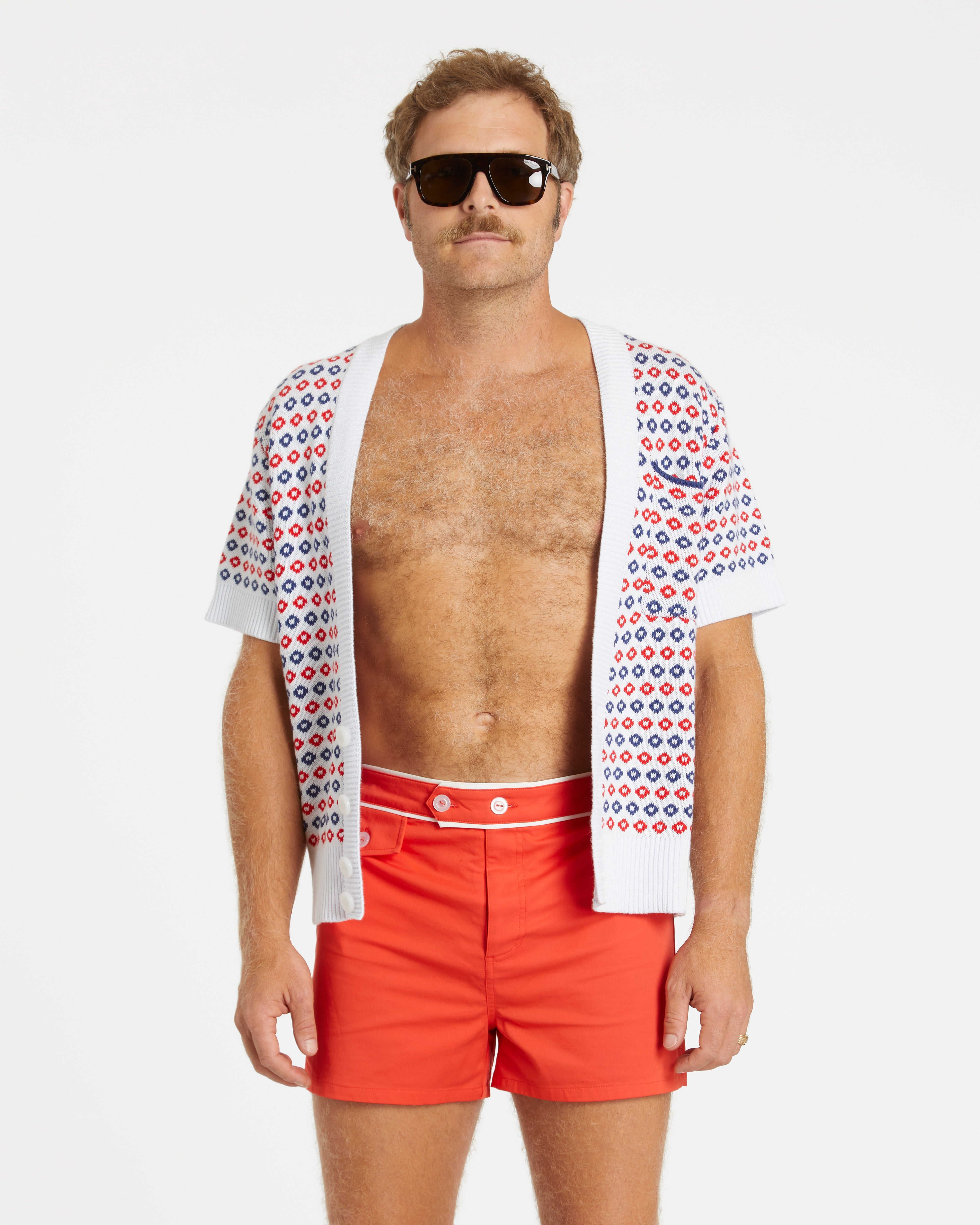 man wearing red trunks