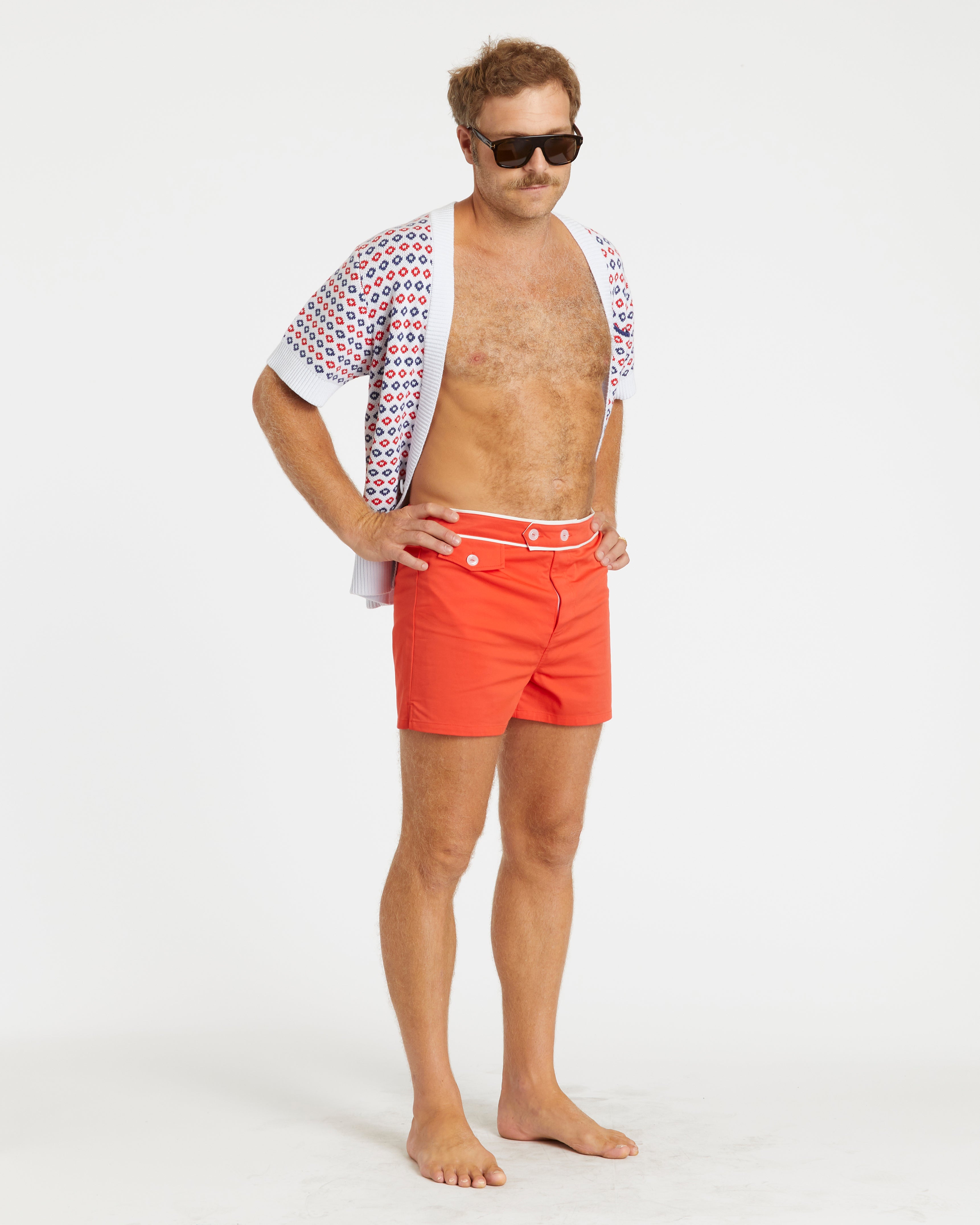 man wearing red trunks