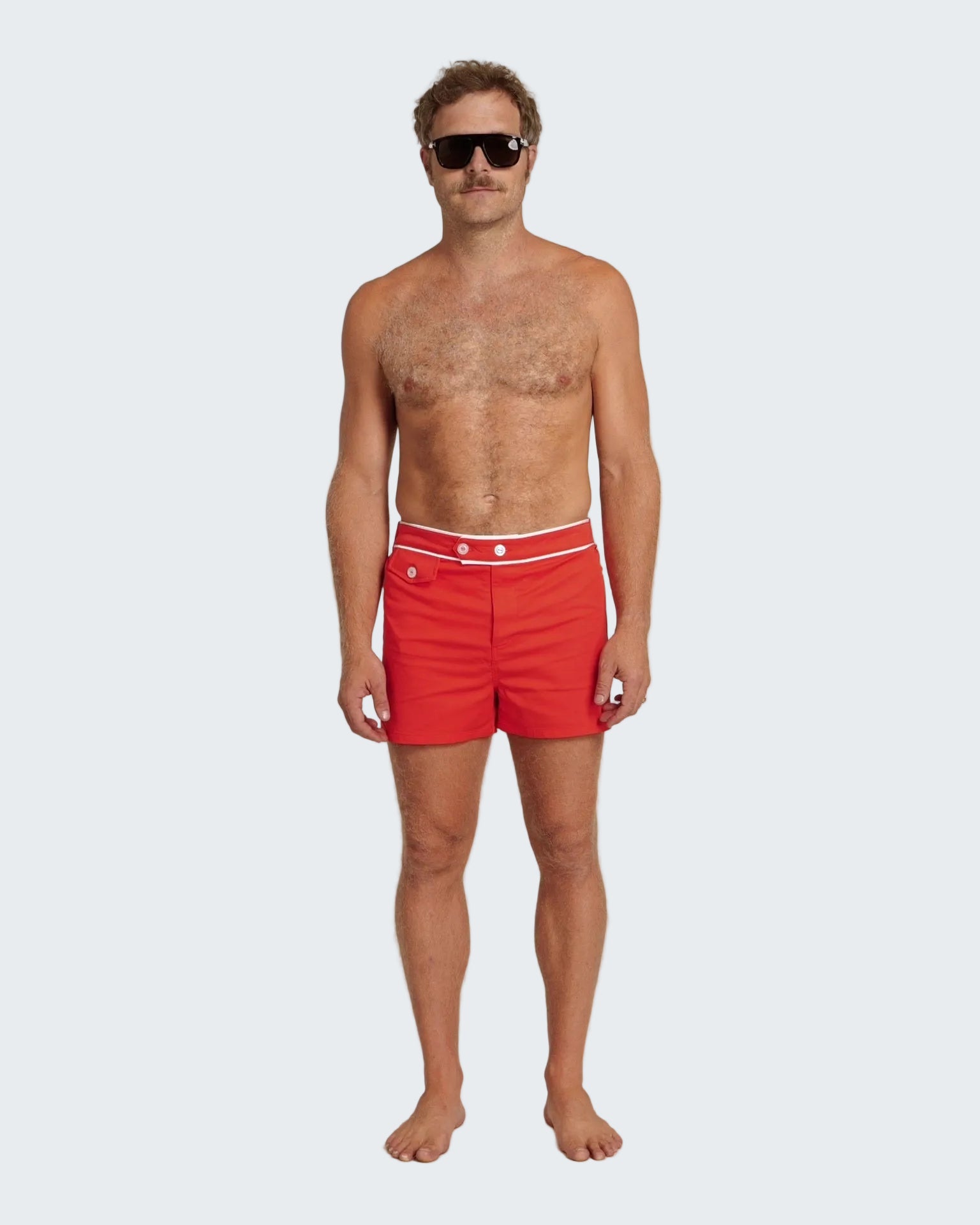 red swim trunks