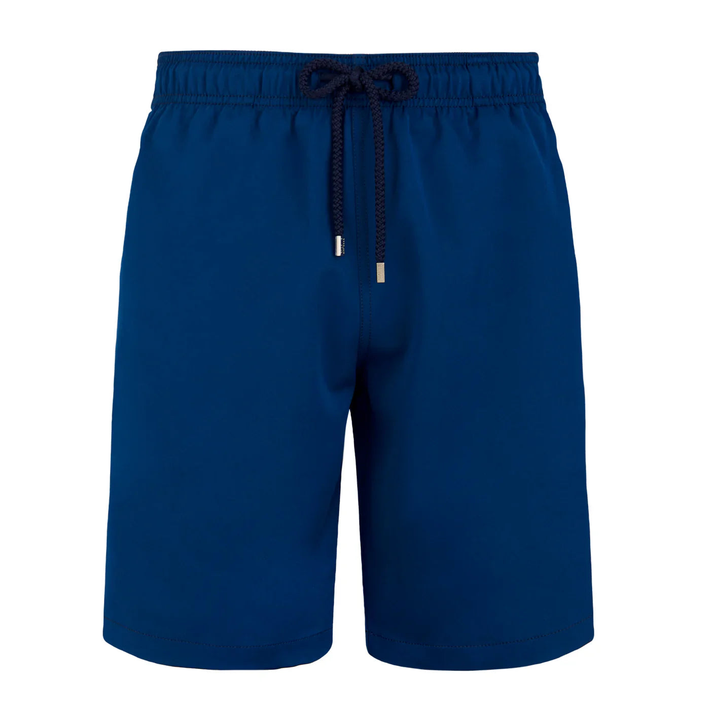 Blue shorts with a drawstring on a white background