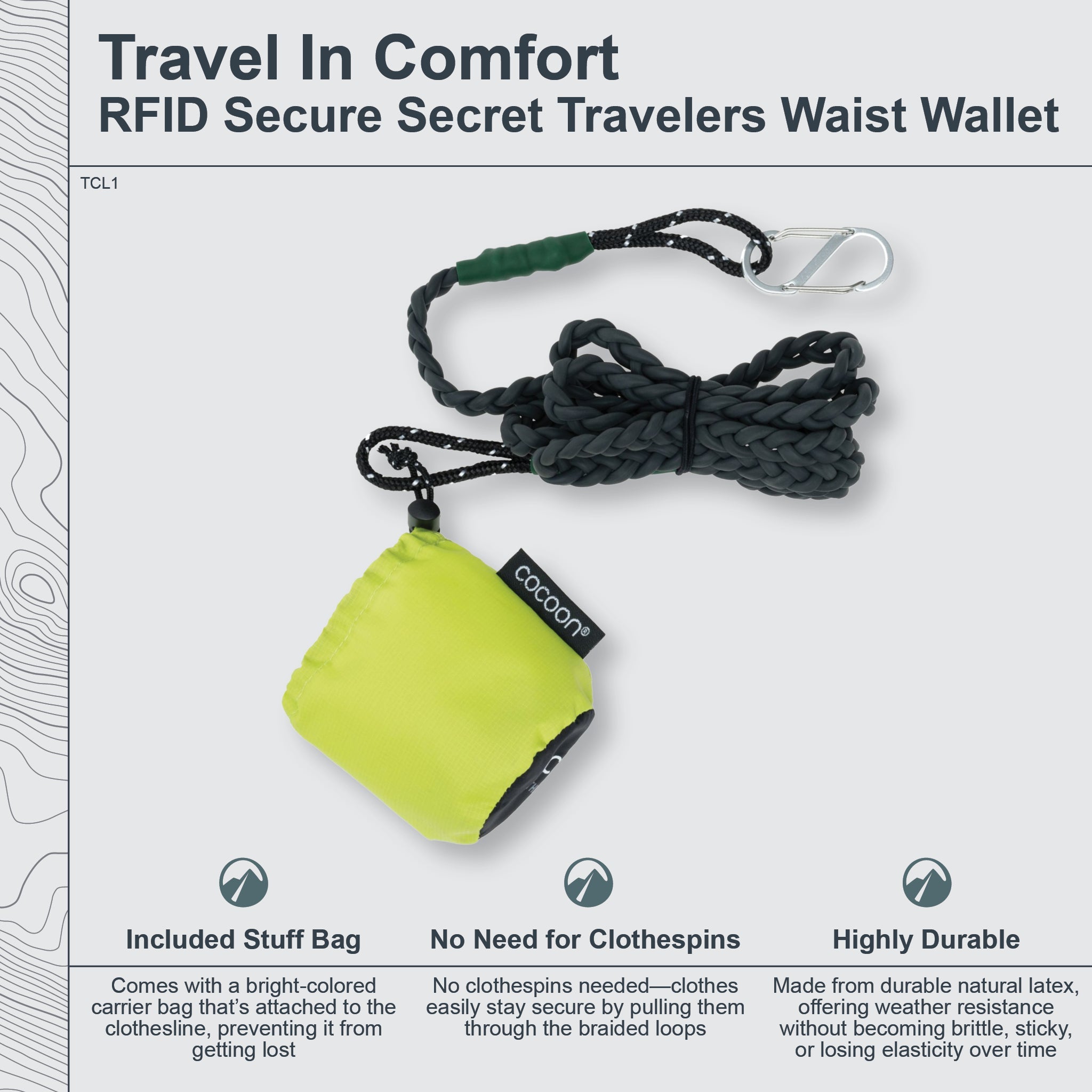 Yellow waist wallet with rope attachment on a white background
