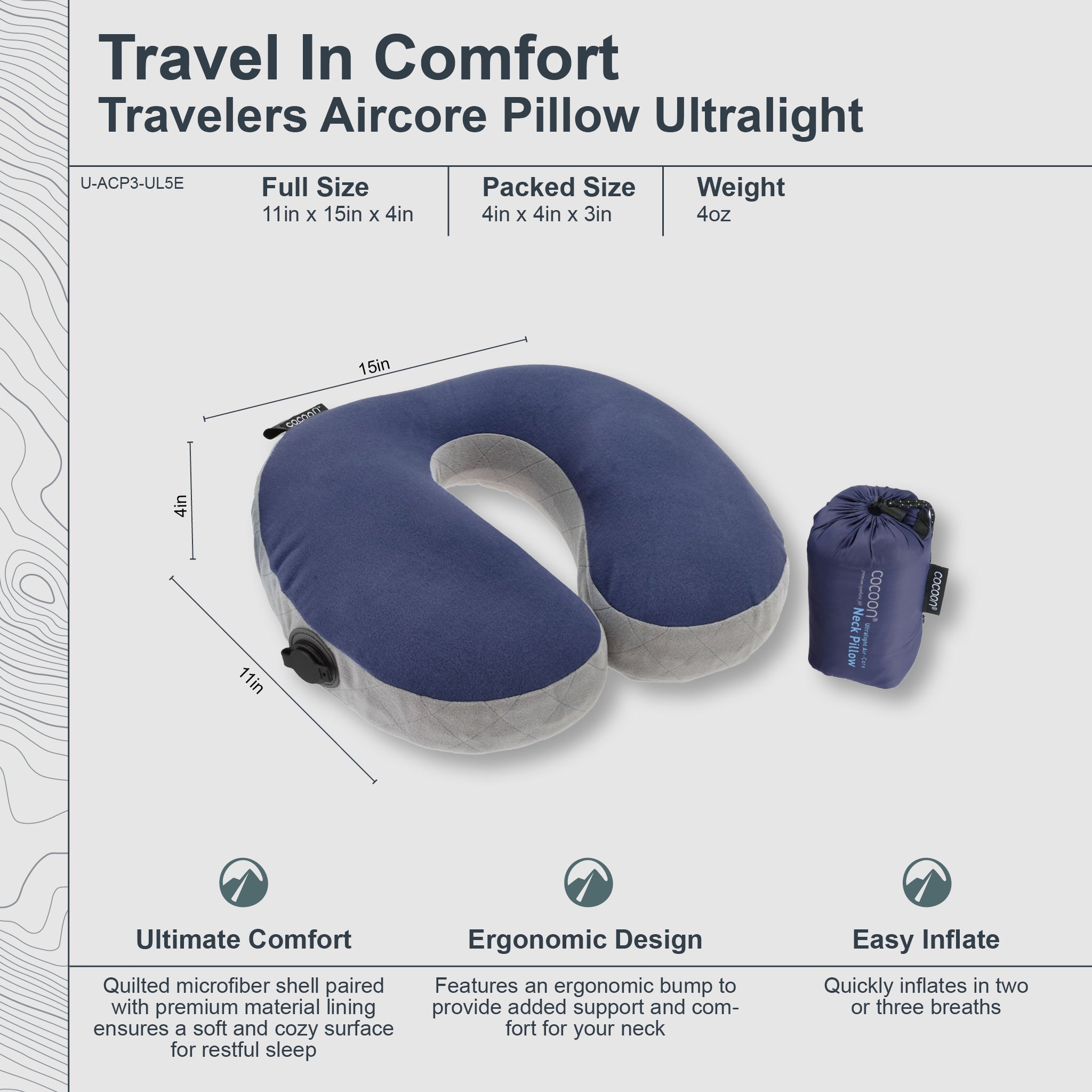 Travelers Aircore Pillow Ultralight with packaging on a gray background