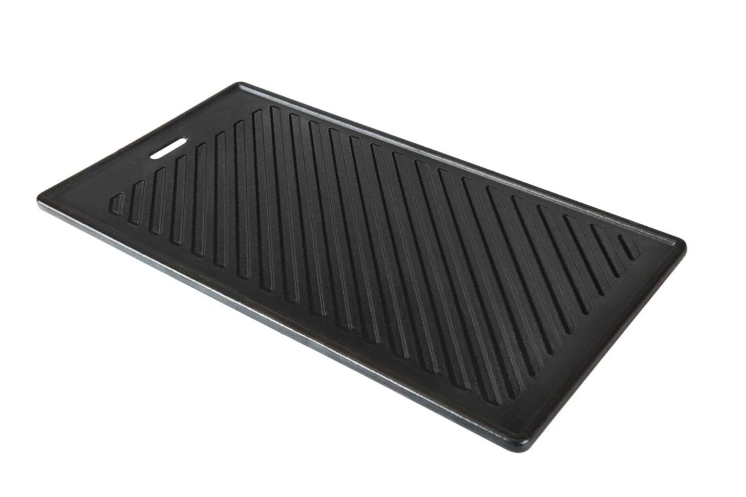 Black rectangular grill pan on a white background