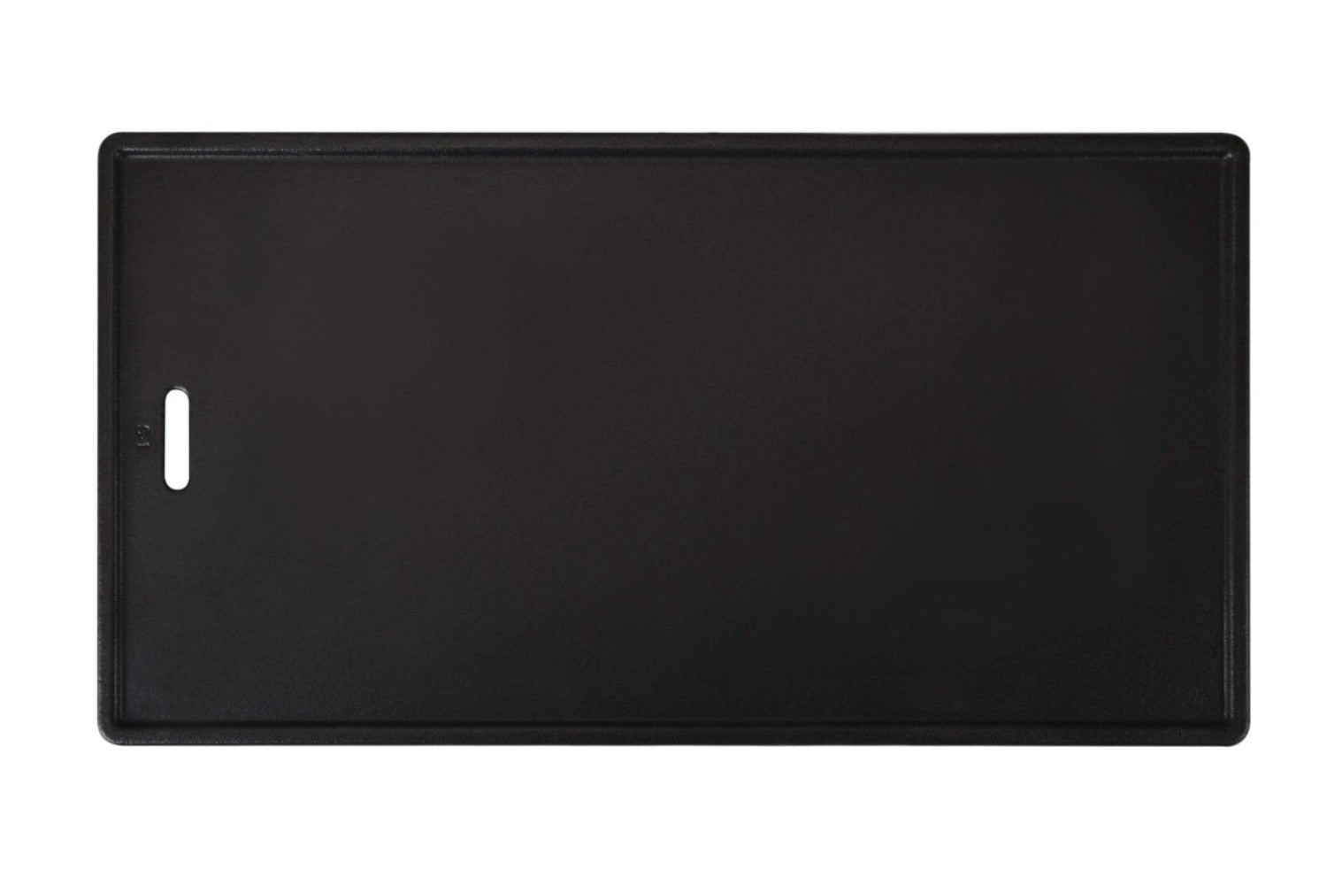 Black rectangular tray on a white background