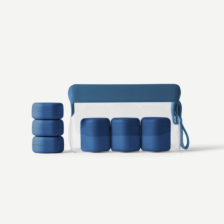 Blue and white container set on a white background
