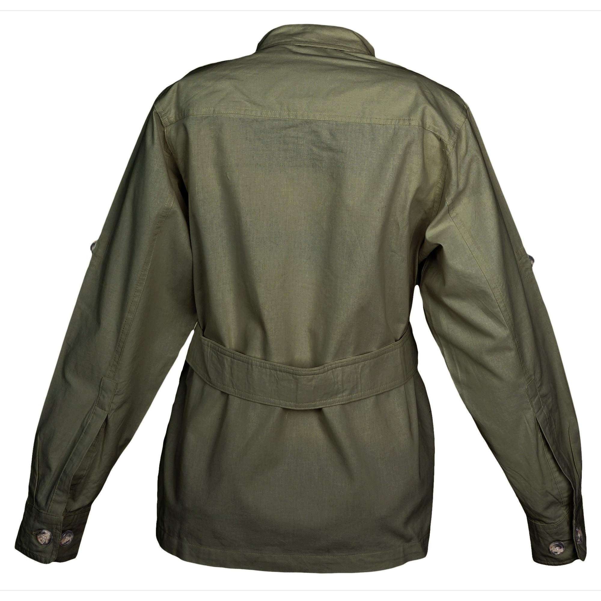 Green jacket with a belt on a white background