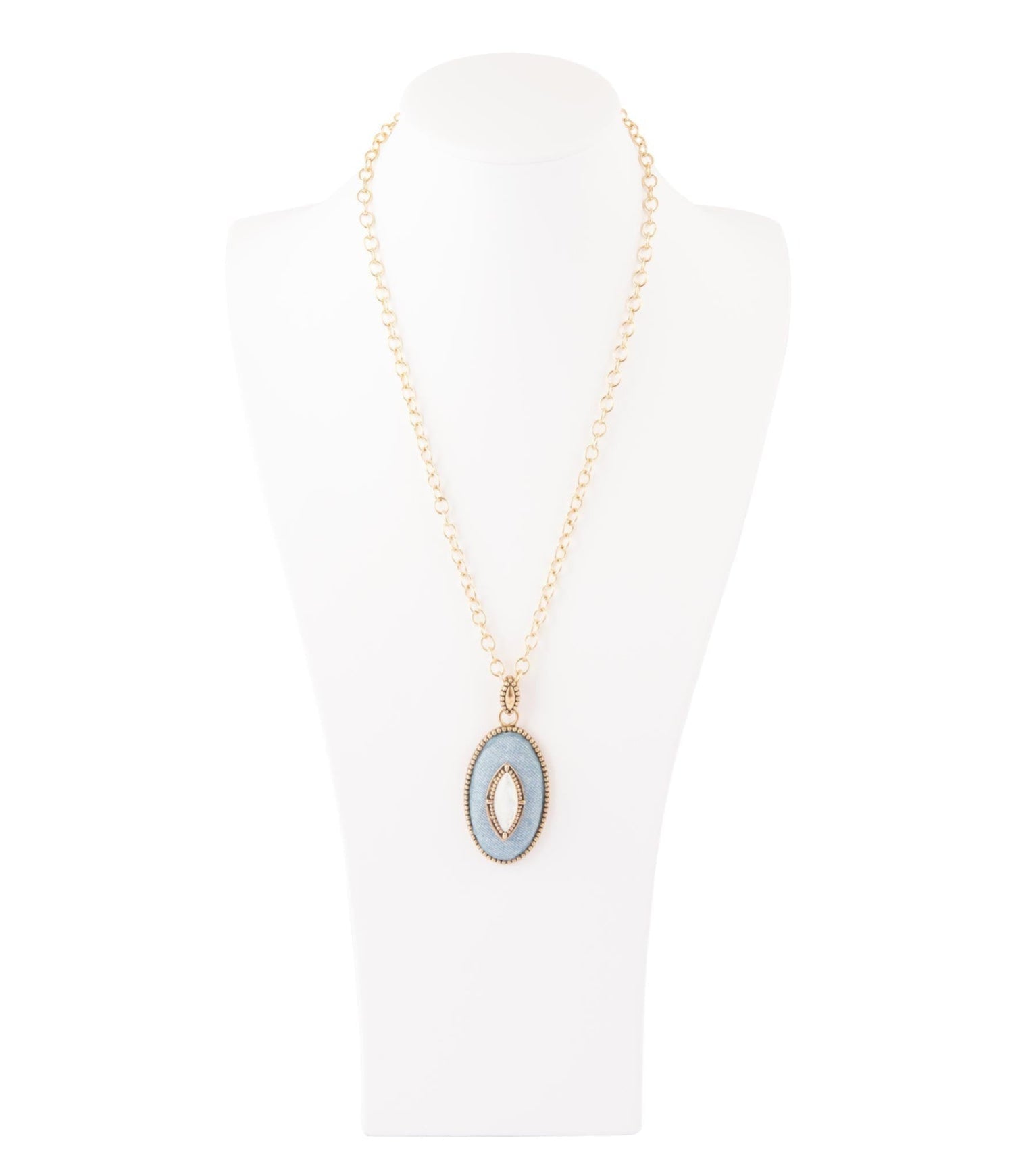 Necklace with a light blue pendant on a white background