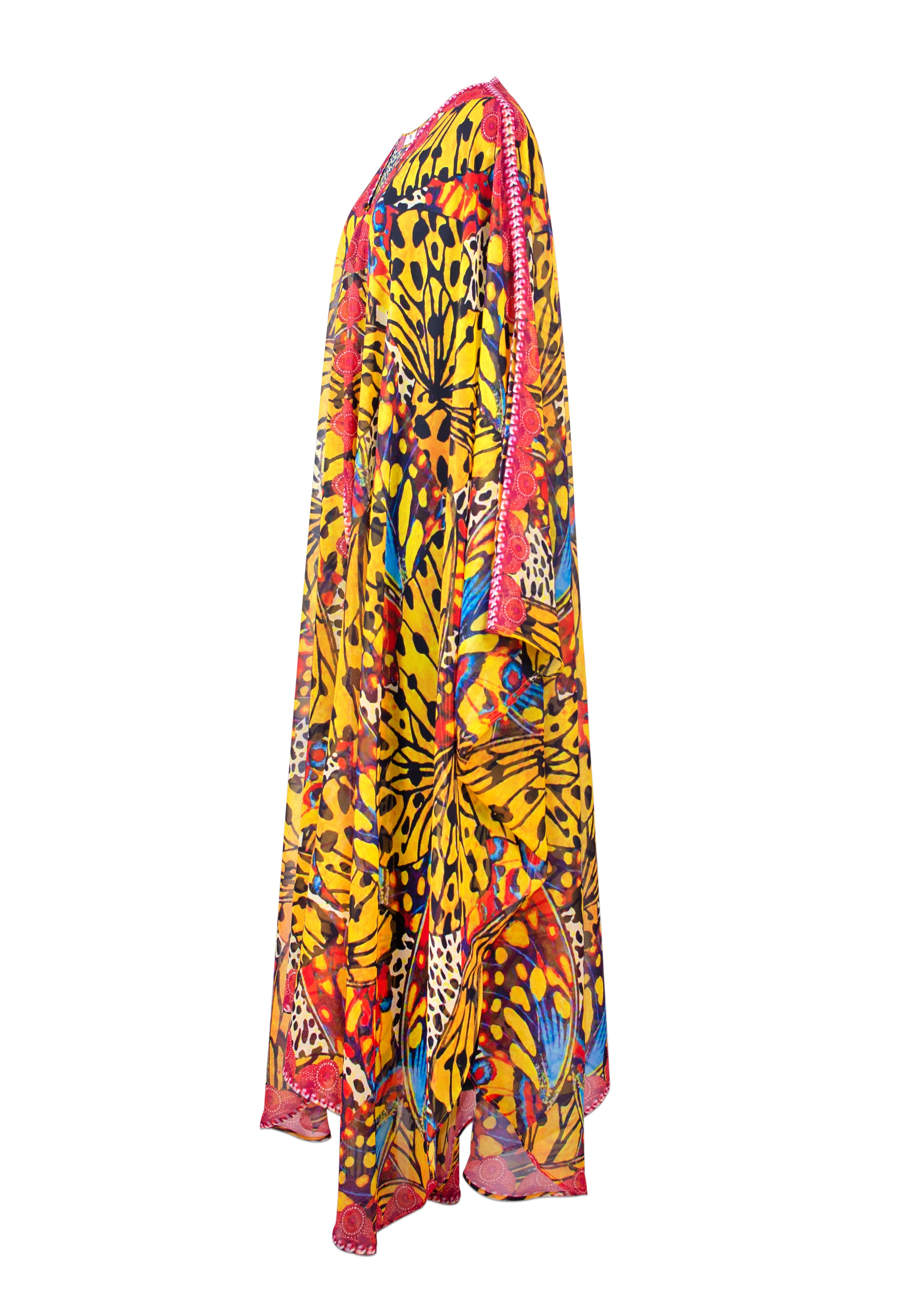 Colorful patterned scarf with a white background