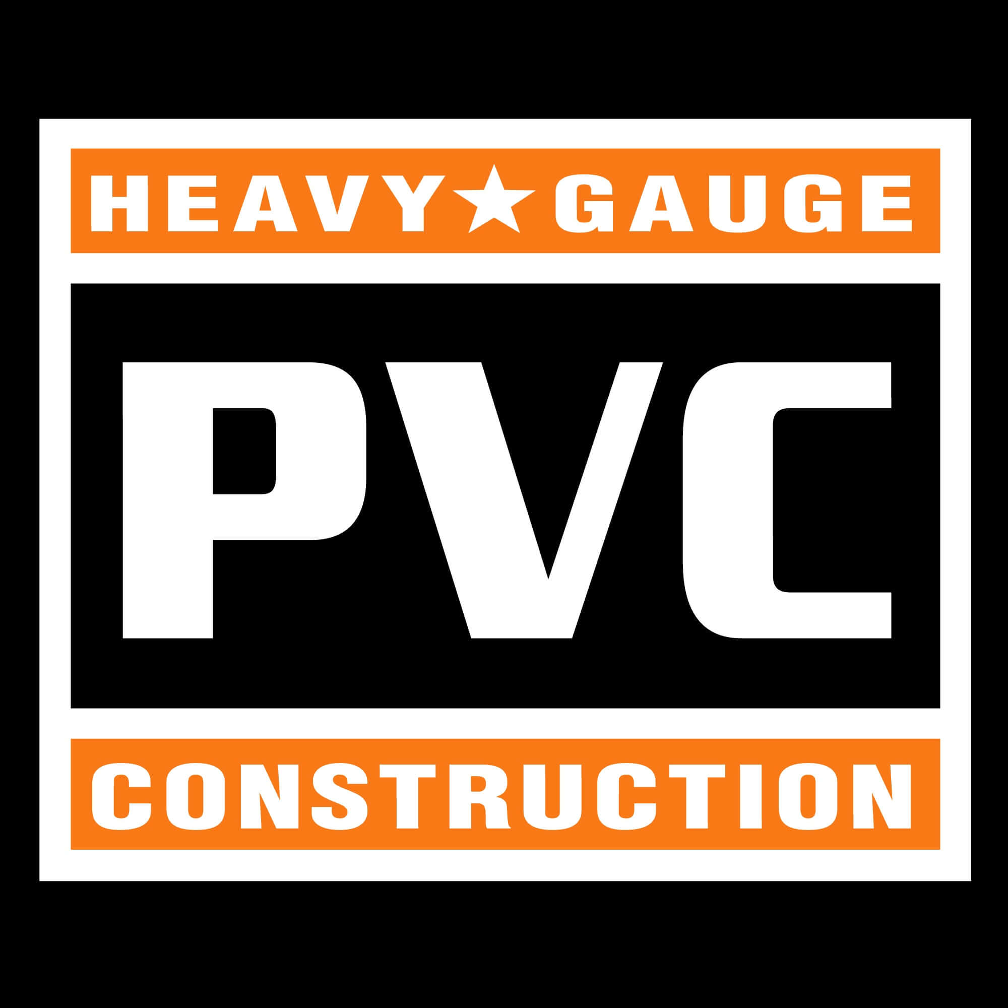 Heavy Gauge PVC Construction logo with orange and black background