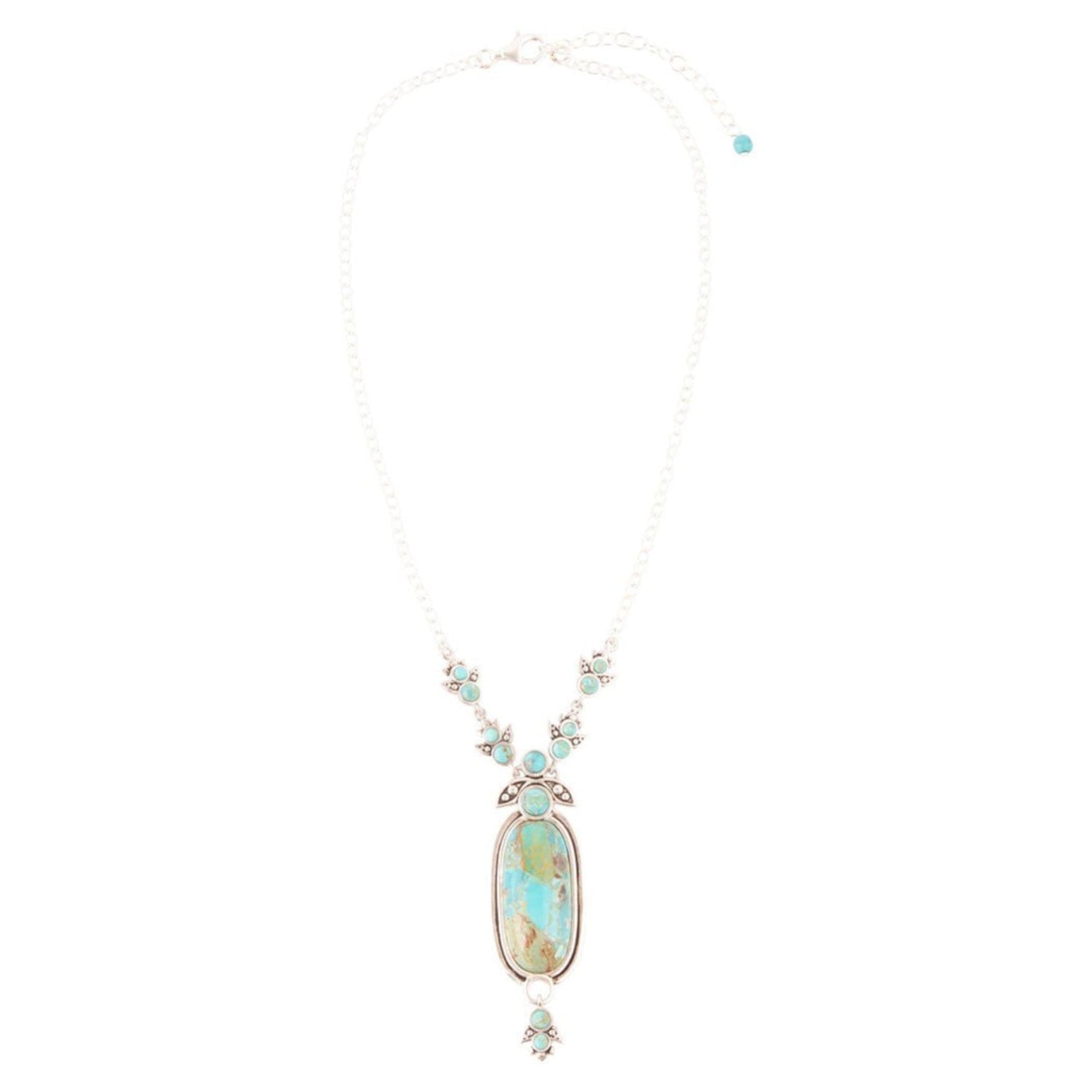 Necklace with a large turquoise pendant on a white background