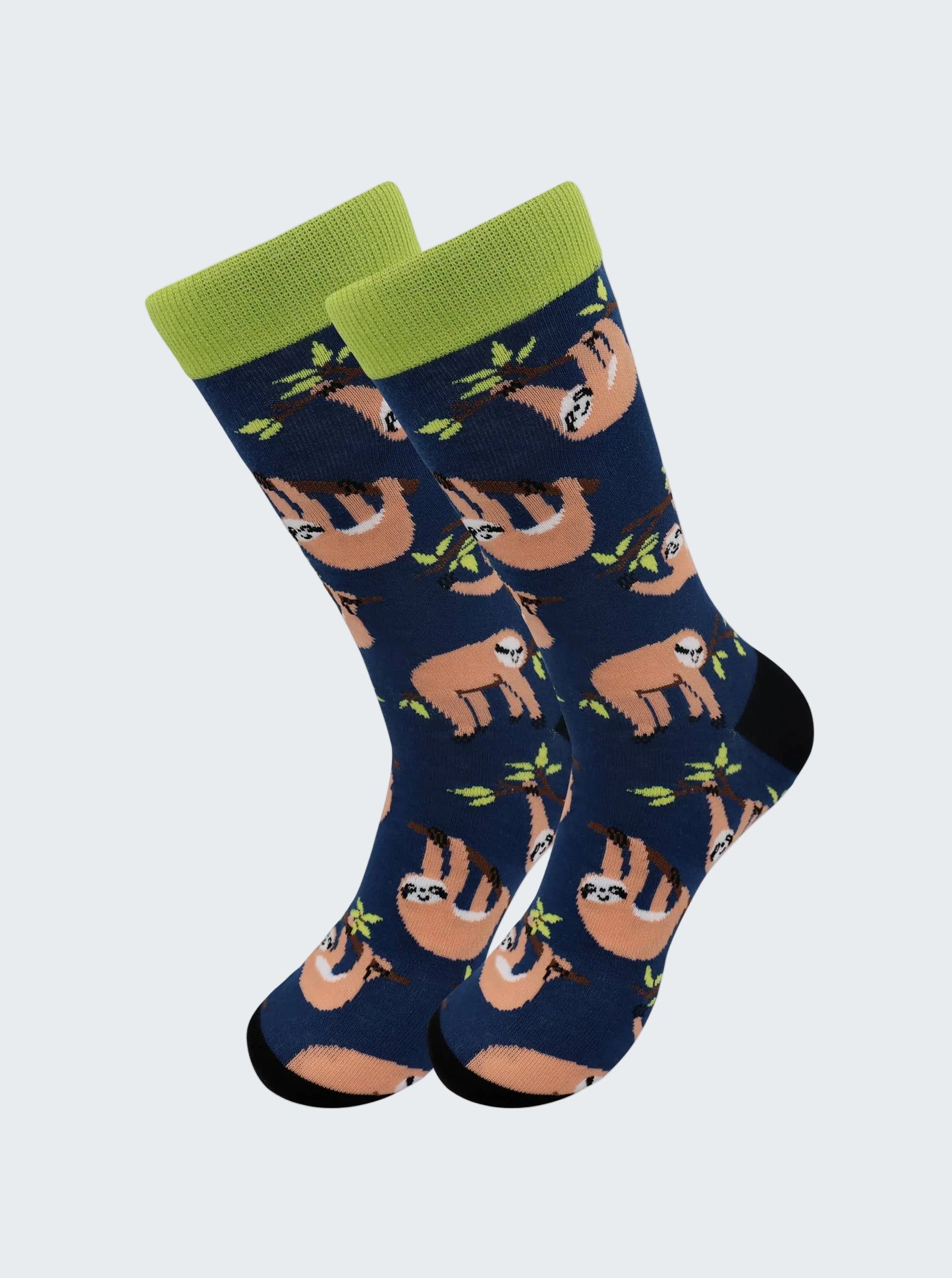 Socks with sloth pattern on a white background