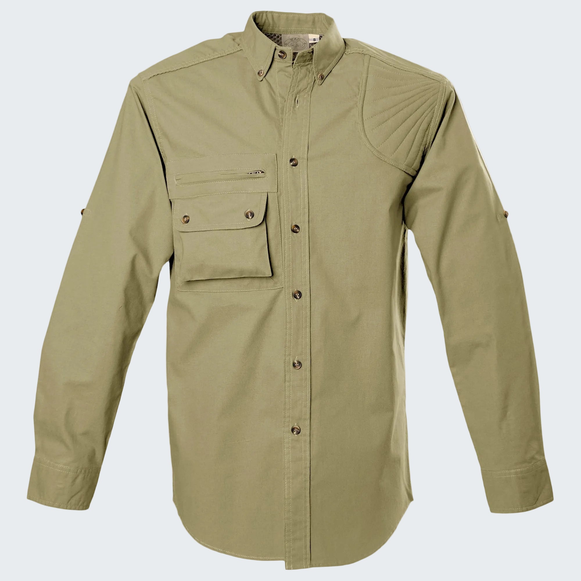 Khaki shirt with a pocket on a white background