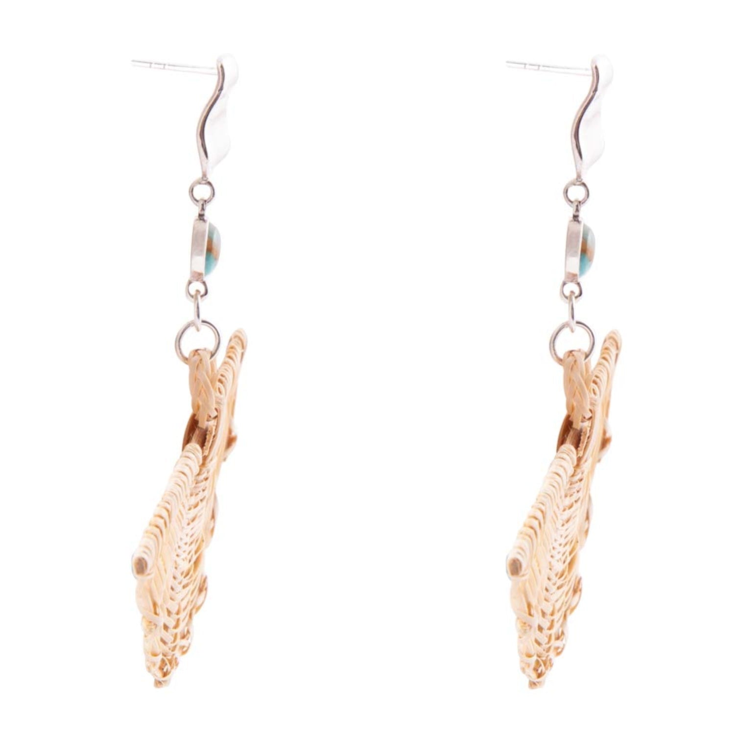 Rose gold fish-shaped earrings on a white background