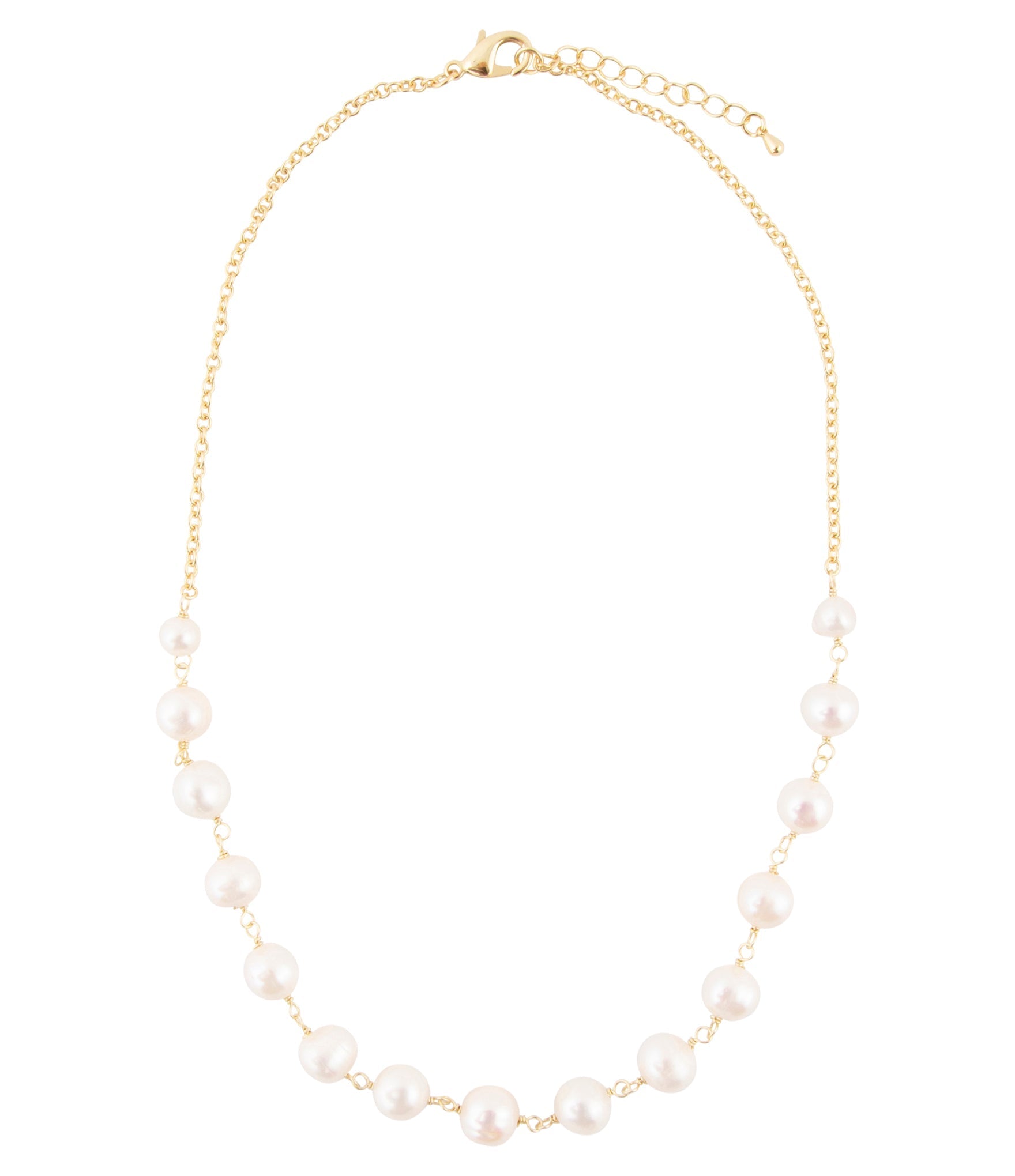 Pearl necklace with gold chain on a white background