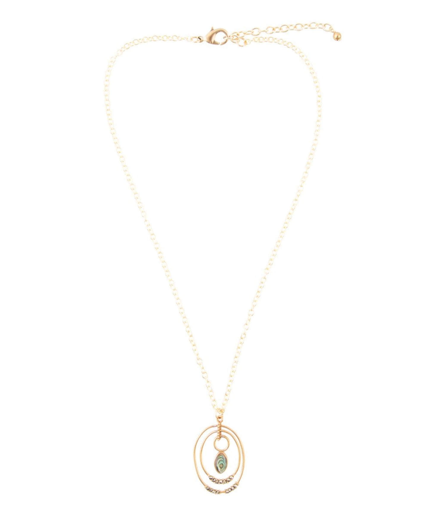 Gold necklace with a pendant on a white background