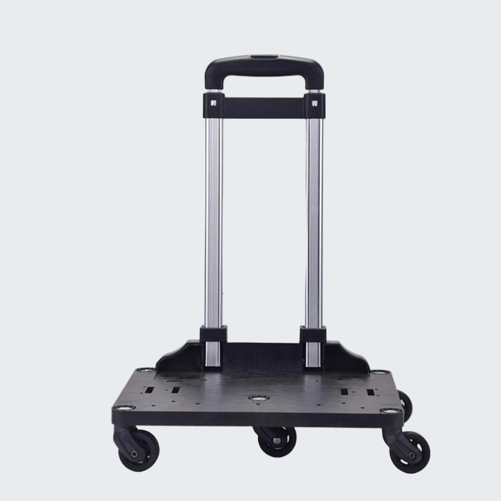 Black hand truck with wheels on a white background