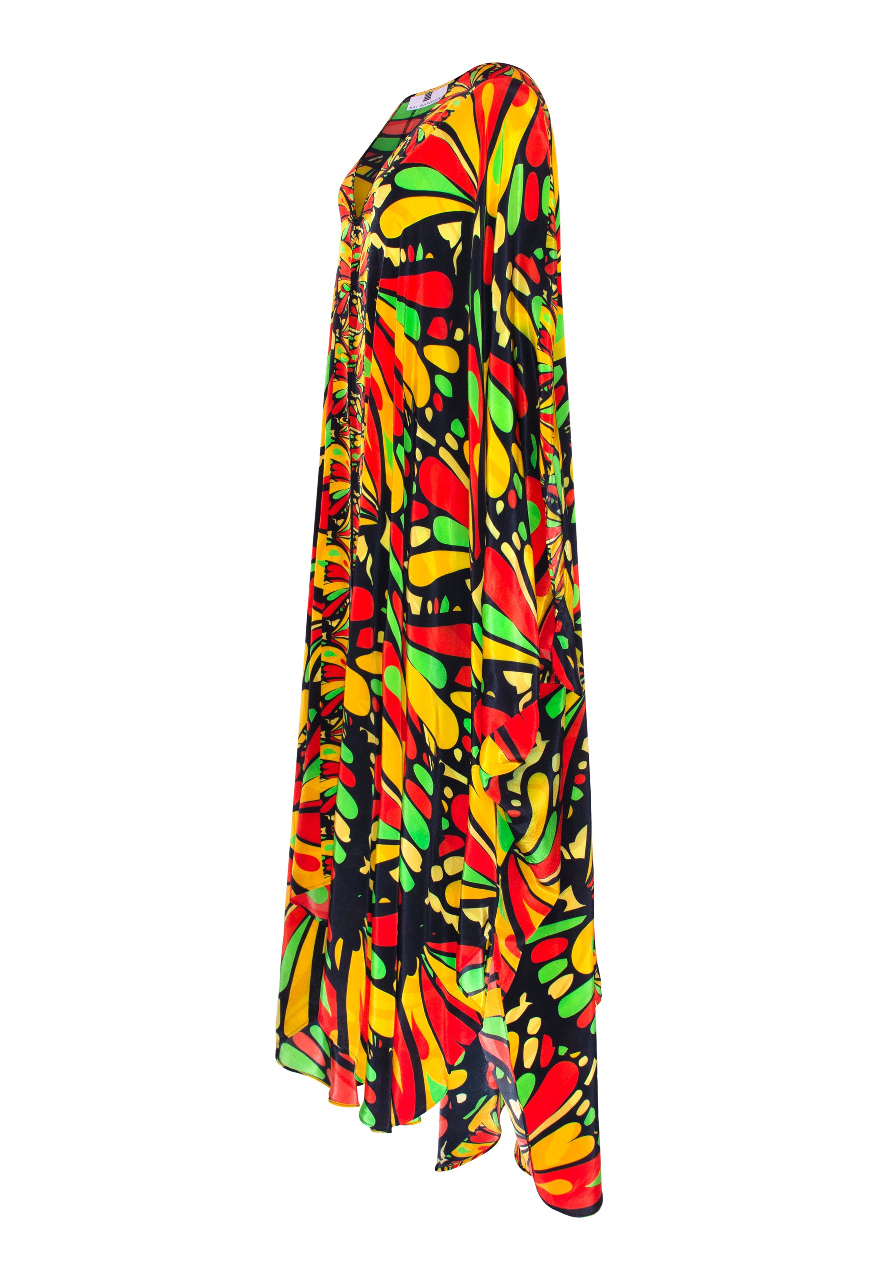 Colorful dress with abstract pattern on a white background