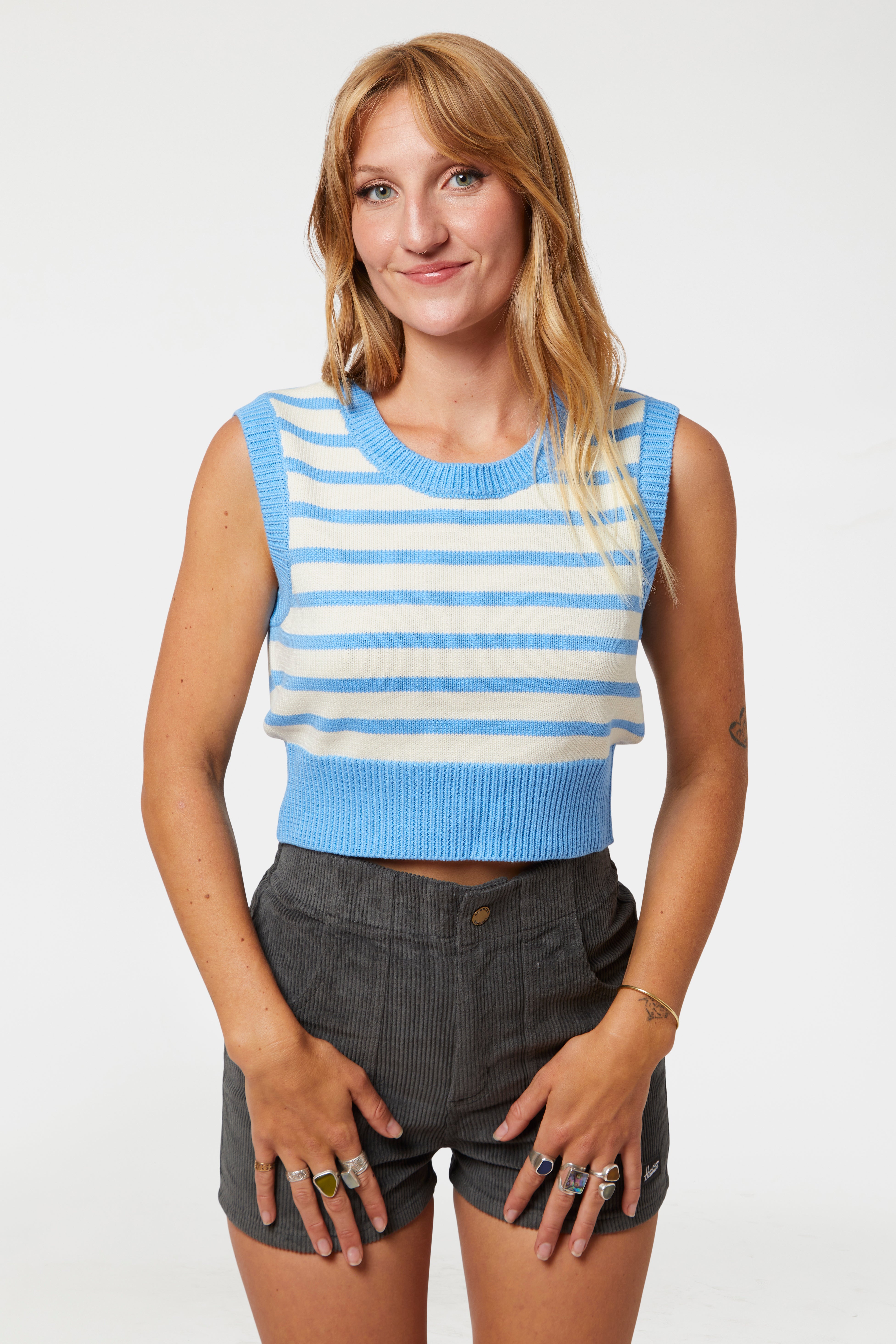 Hammies Knit Crop Top (Blue Poppy/Cream)