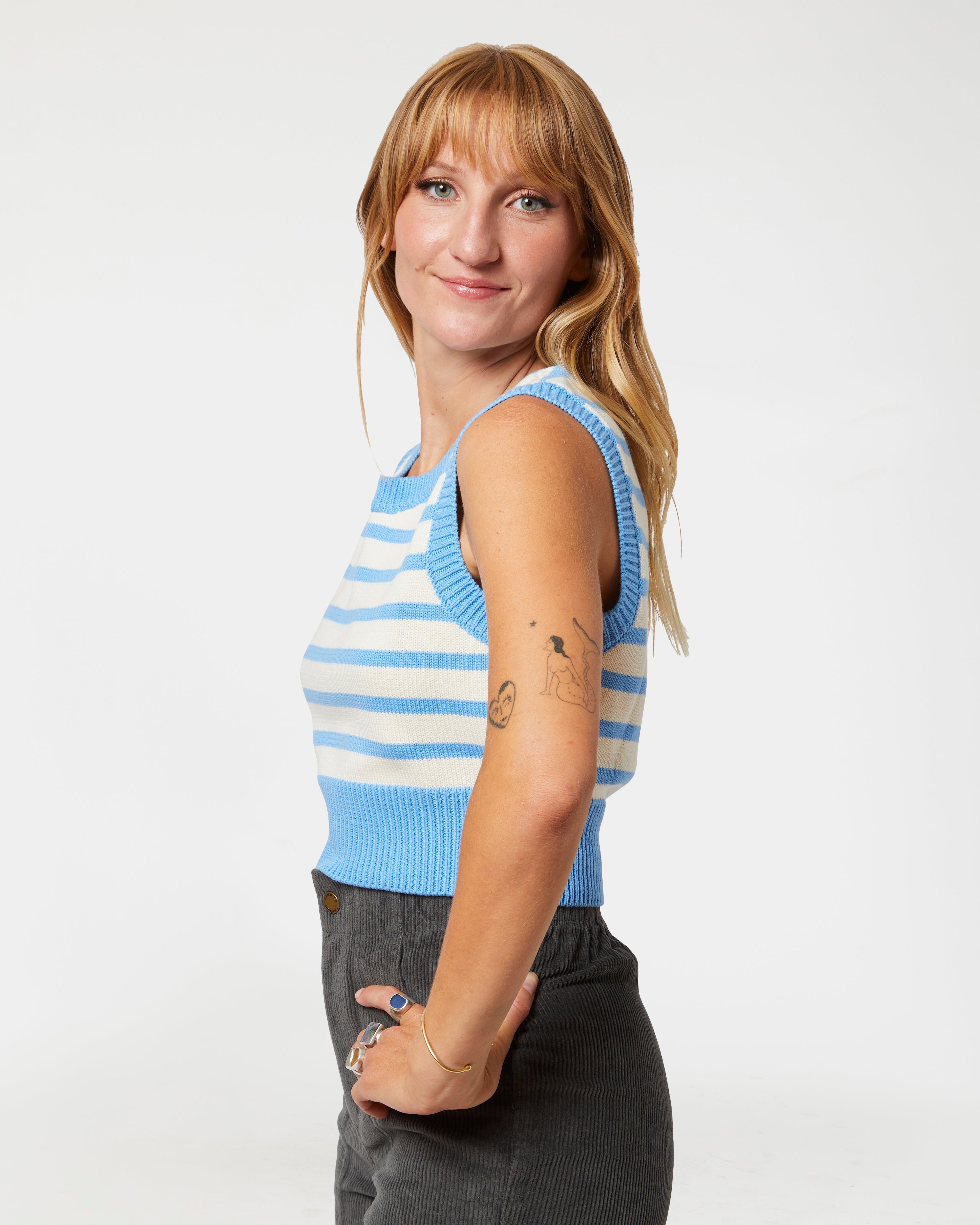 Hammies Knit Crop Top (Blue Poppy/Cream)