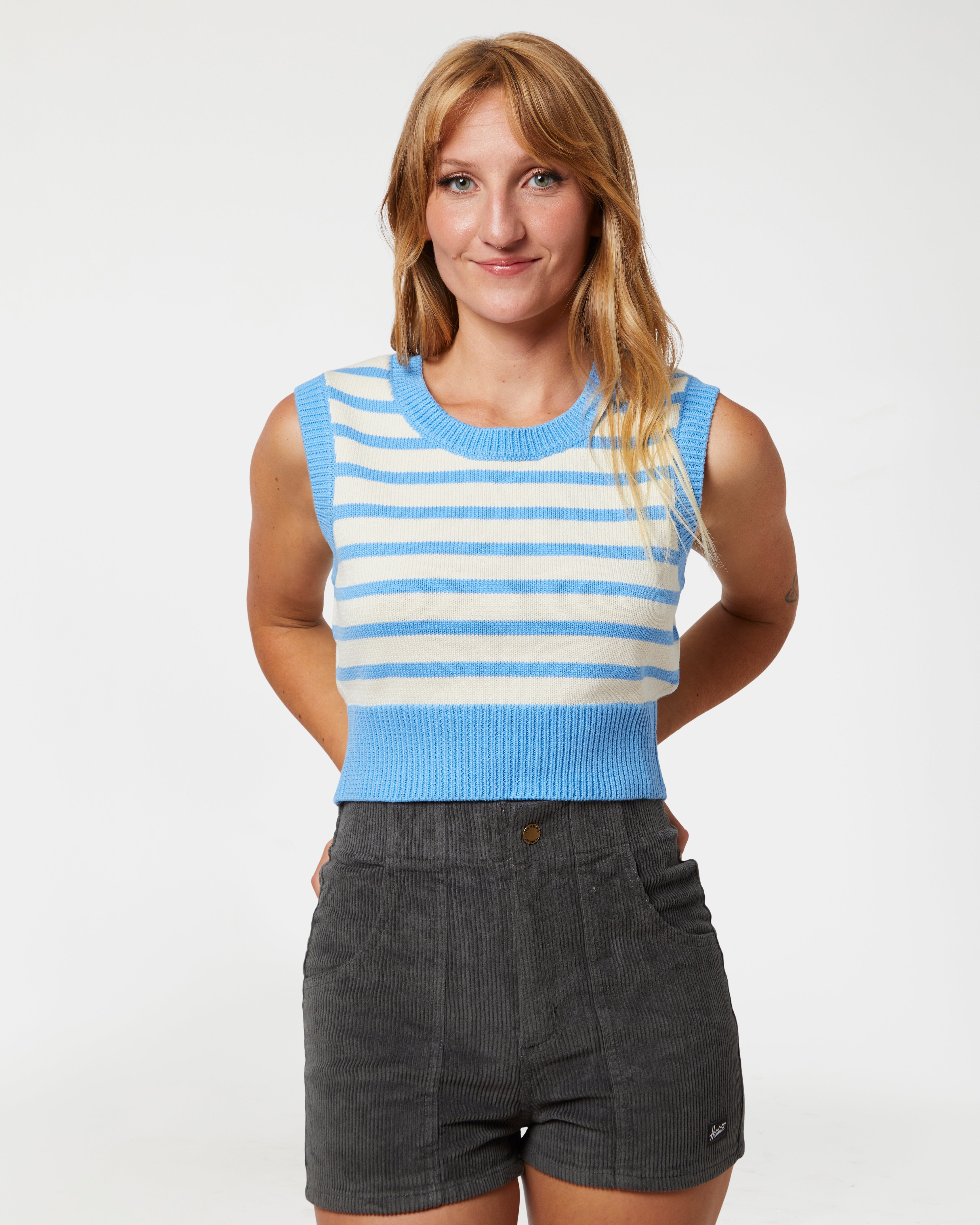 Hammies Knit Crop Top (Blue Poppy/Cream)