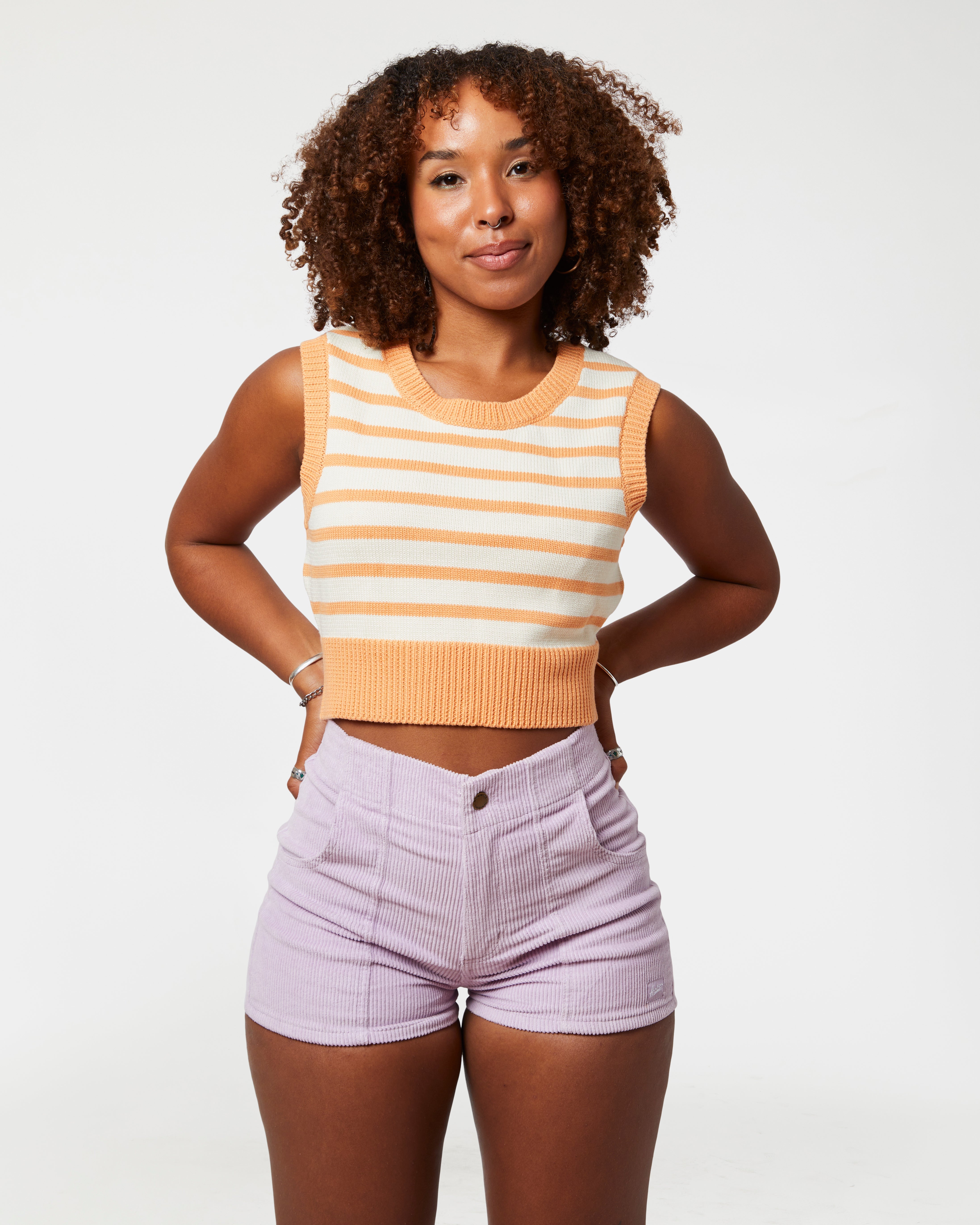 Hammies Knit Crop Top (Peach/Cream)