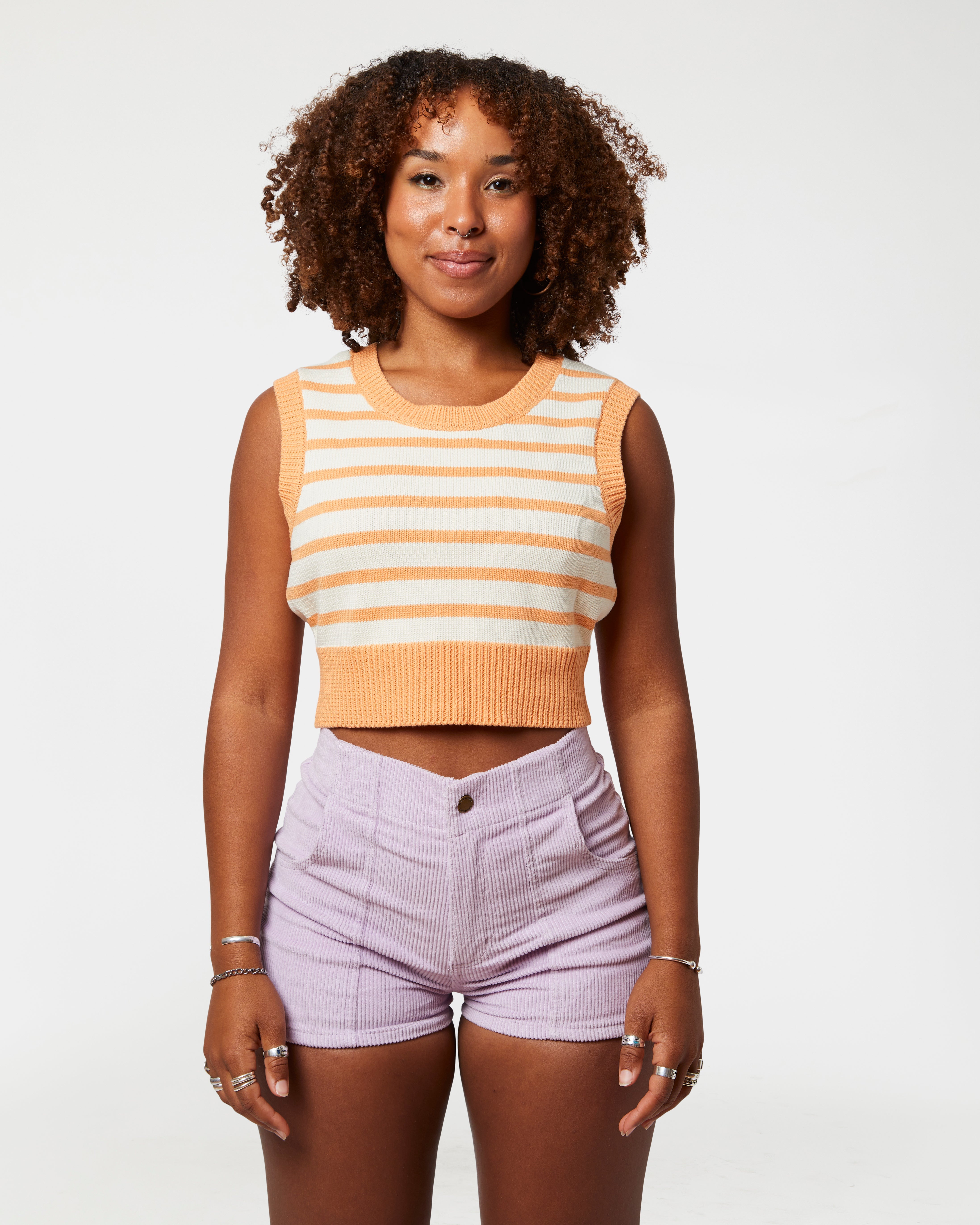 Hammies Knit Crop Top (Peach/Cream)