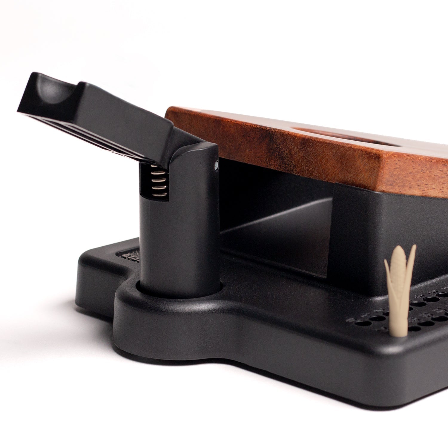 Black and wooden lighter on a white background