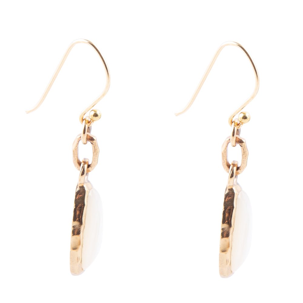Gold earrings with chain design on a white background