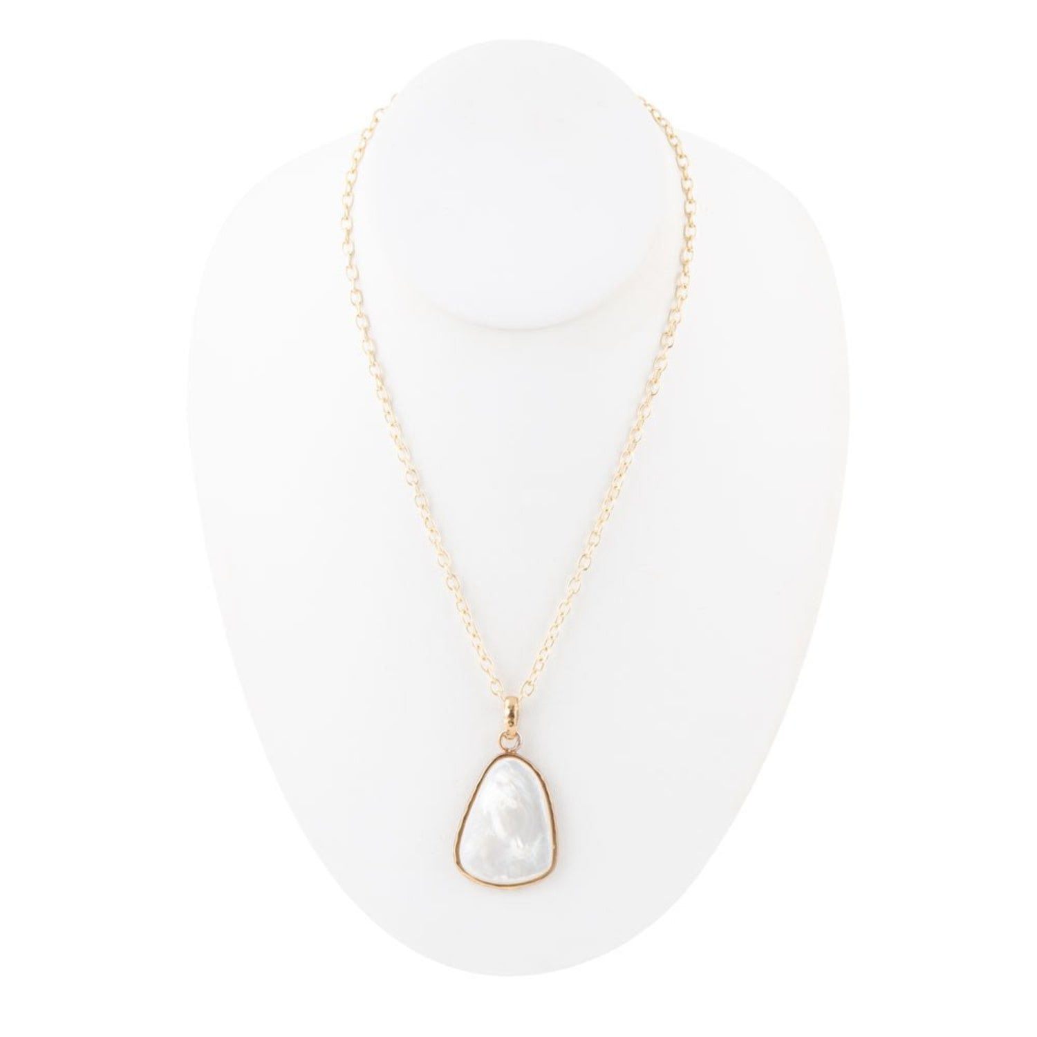 Necklace with a teardrop-shaped pendant on a white background