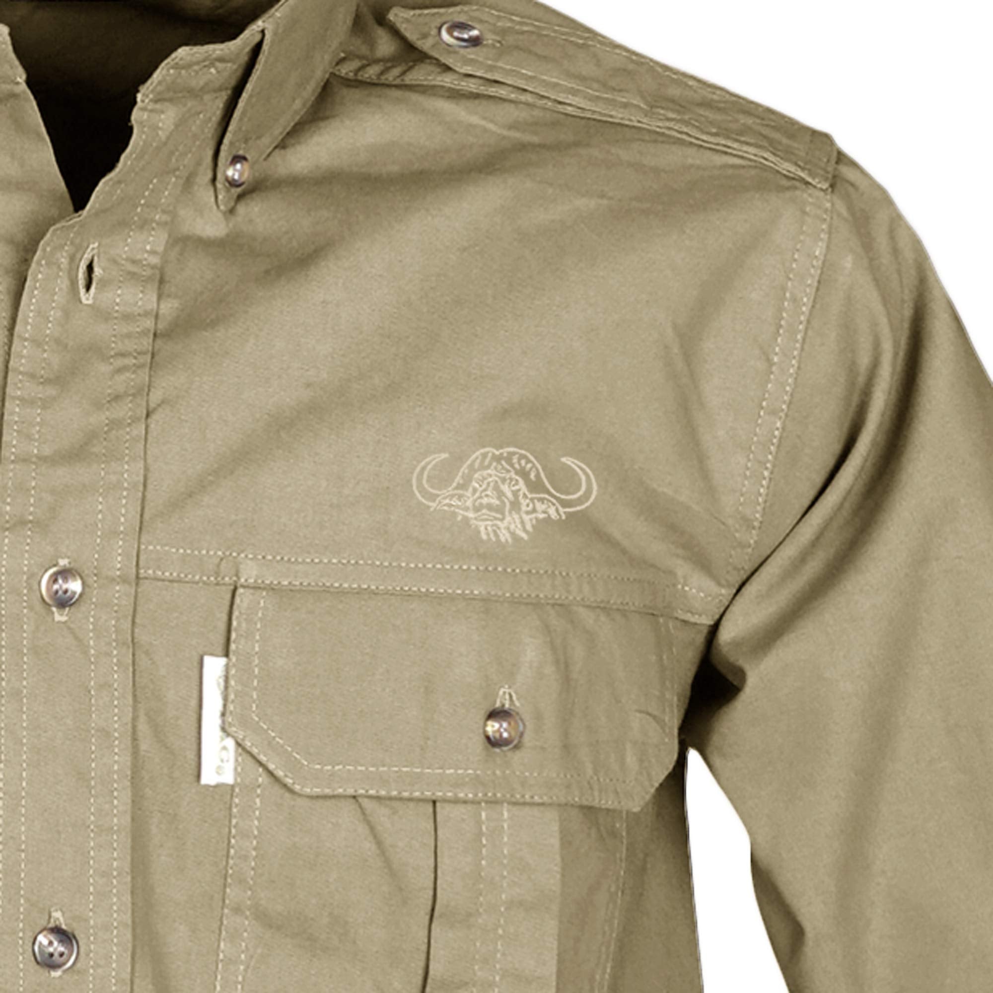 Close-up of a green jacket with a logo on a white background