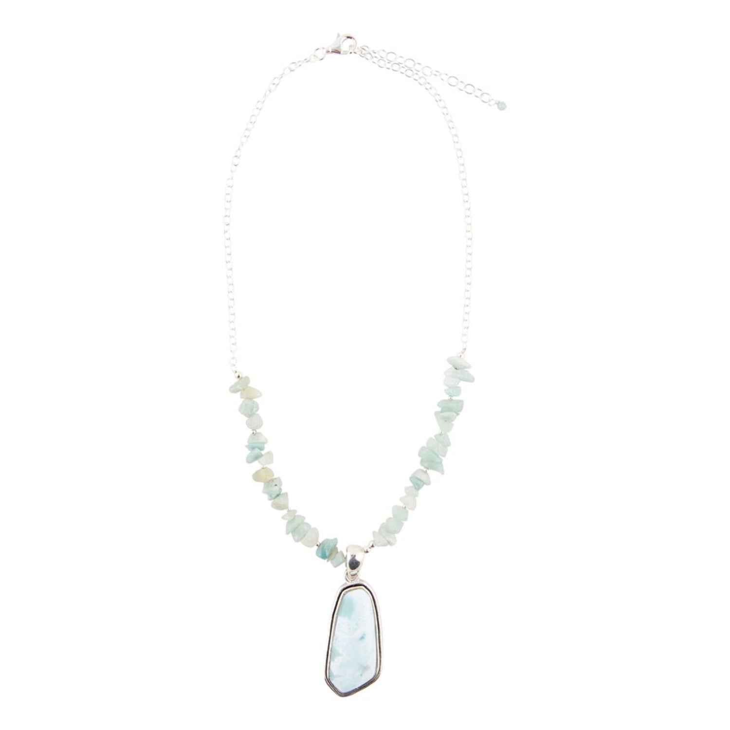 Necklace with a large pendant and smaller beads on a white background