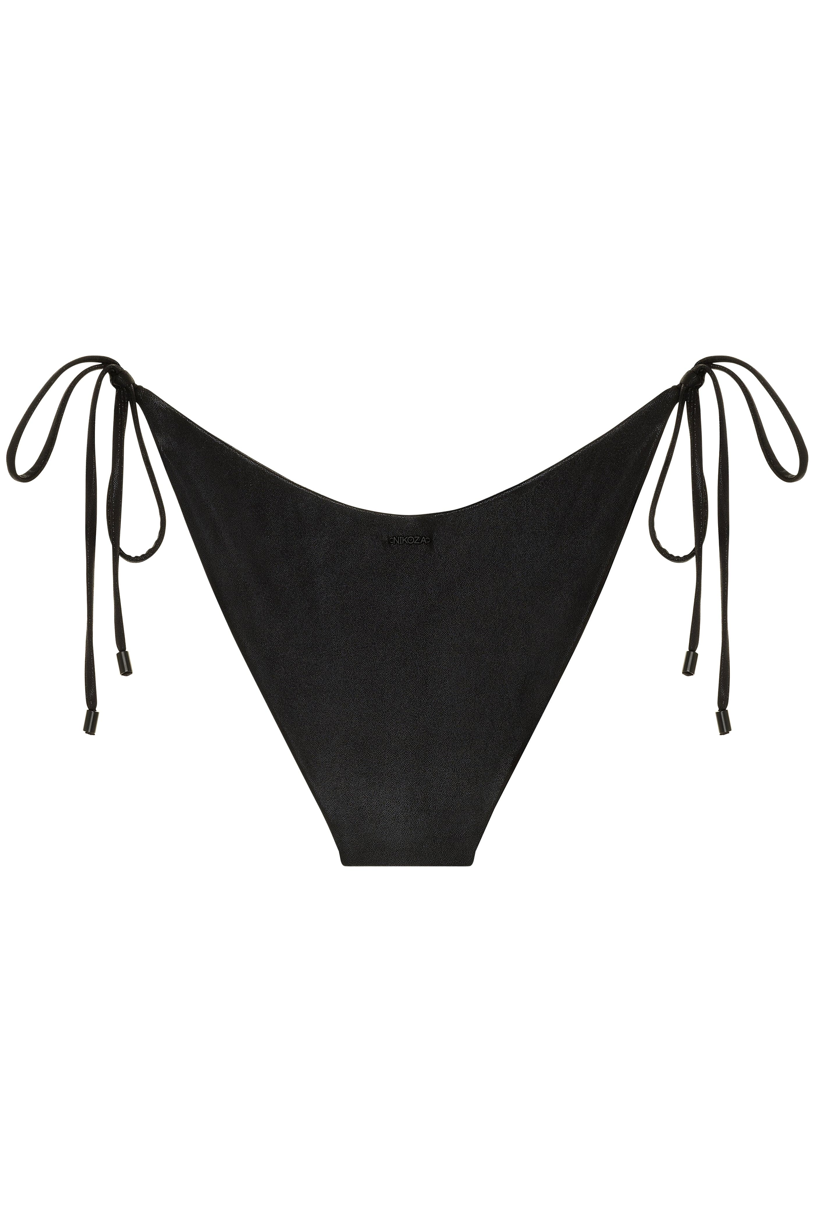 Black bikini bottom with tie sides on a white background