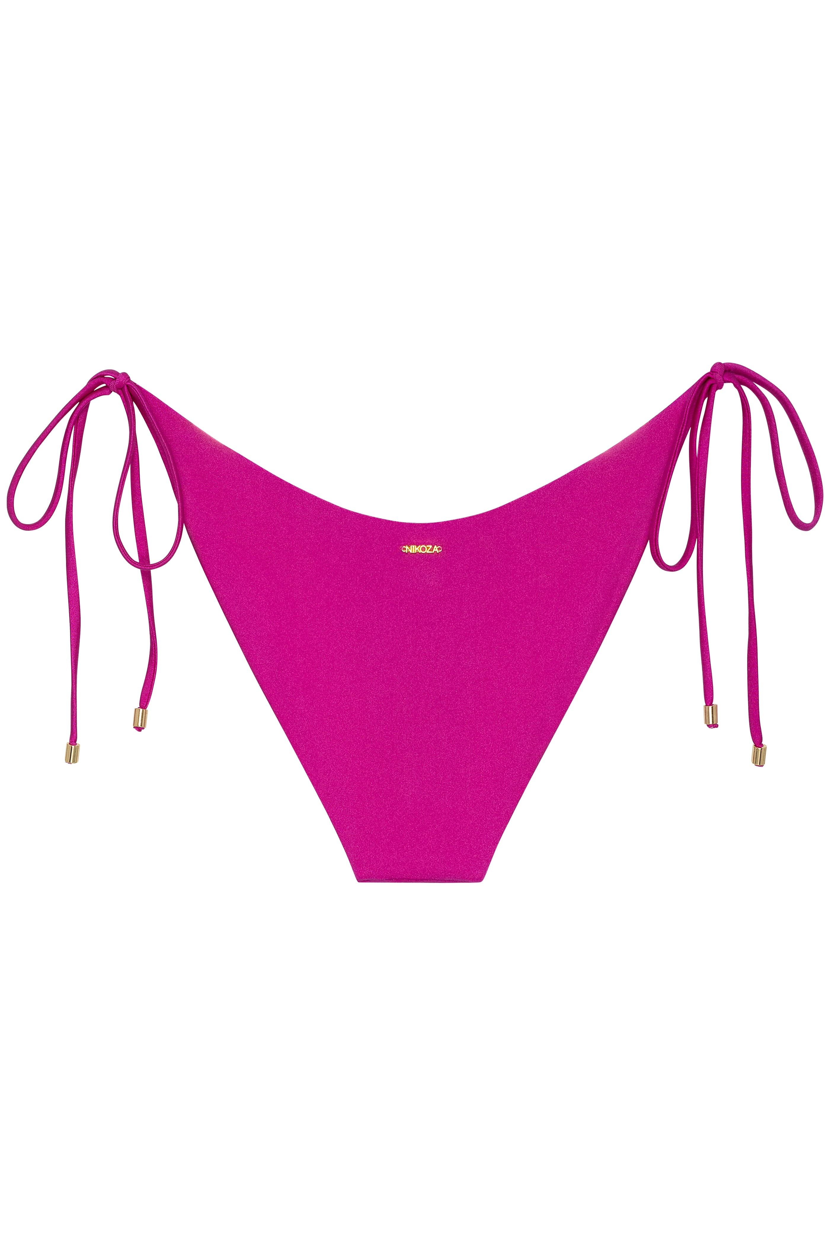 Pink bikini bottom with tie sides on a white background