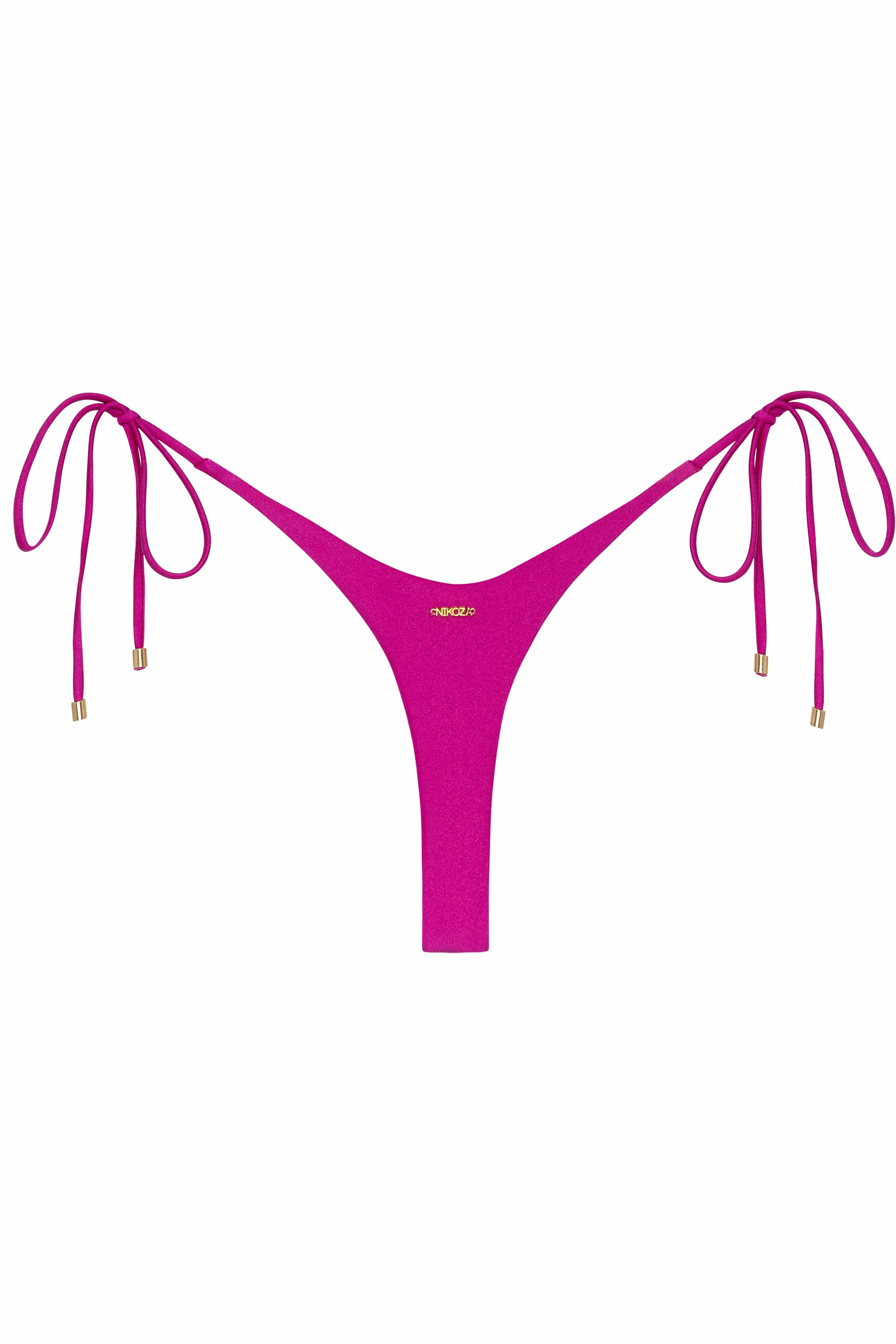 Pink bikini bottom with tie sides on a white background