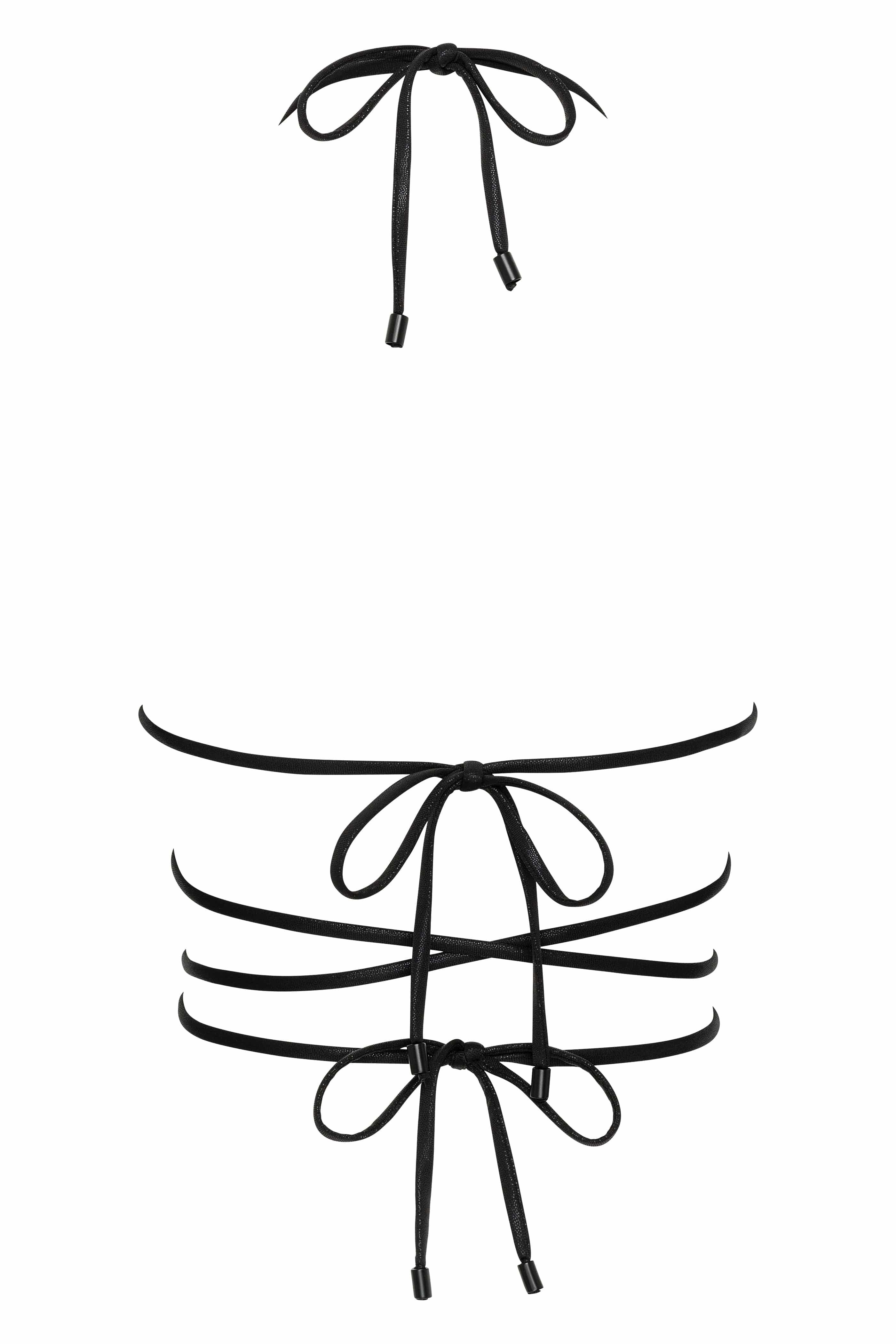 Black leather choker with multiple loops on a white background