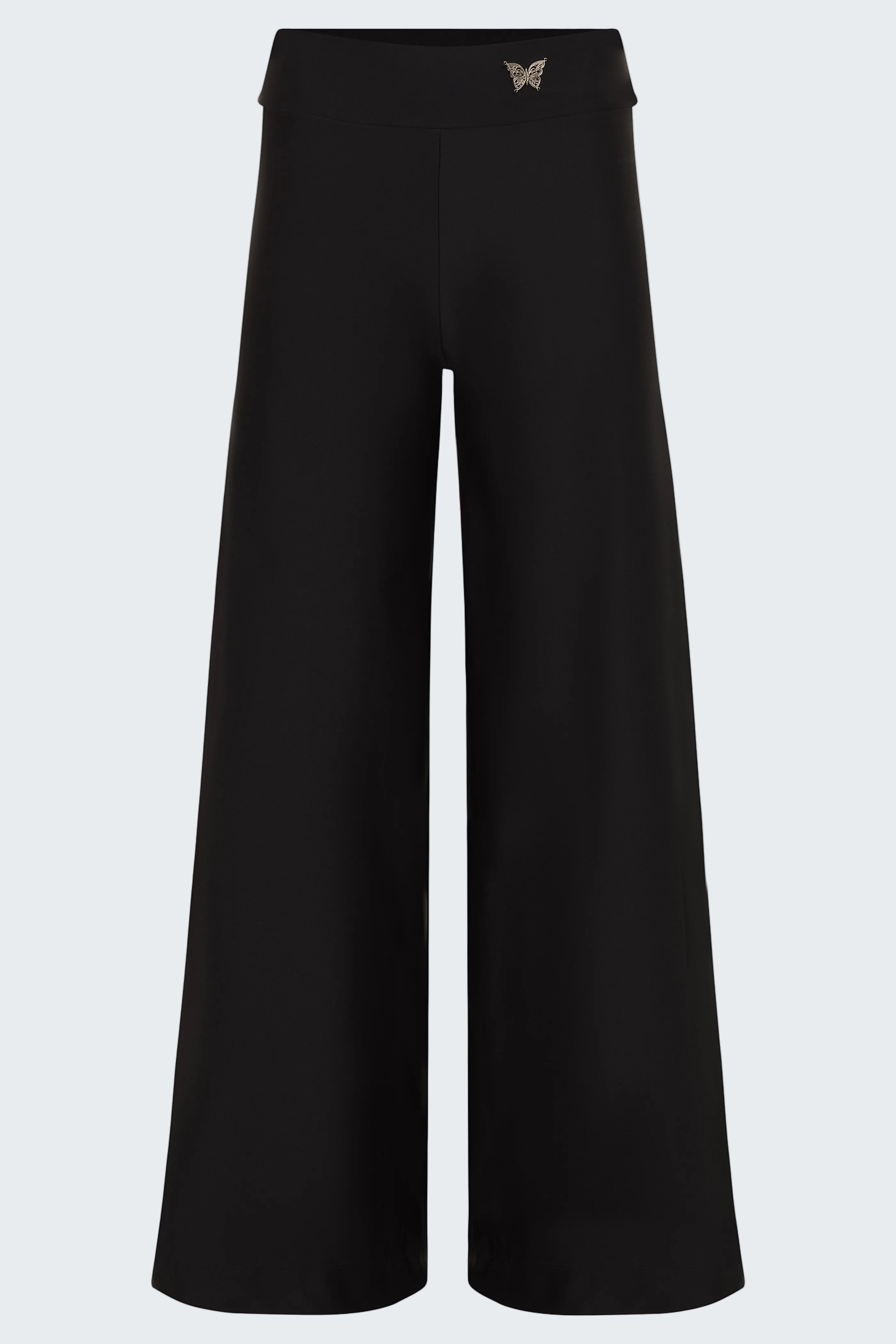 Black wide-leg pants on a white background