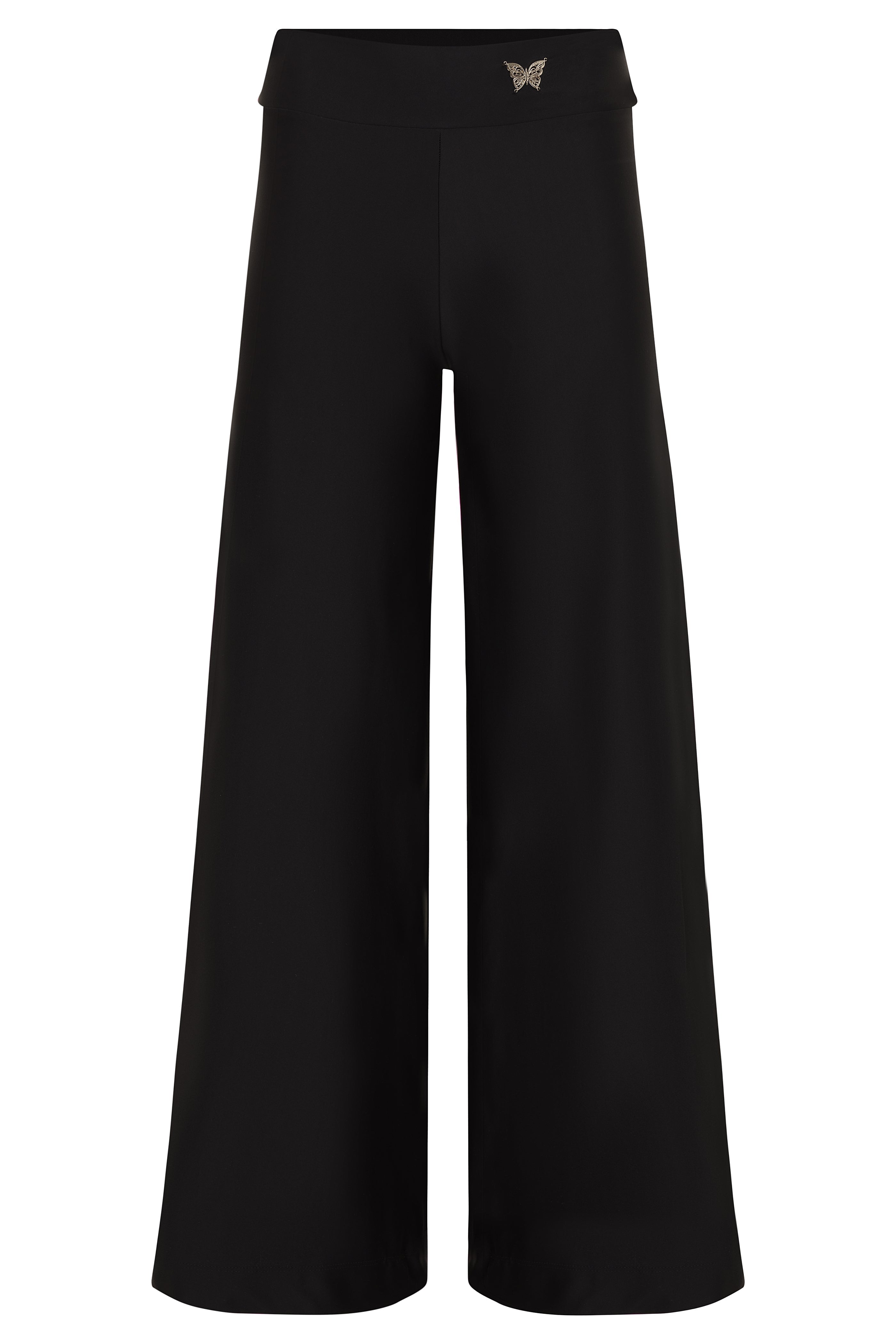 Black wide-leg pants on a white background