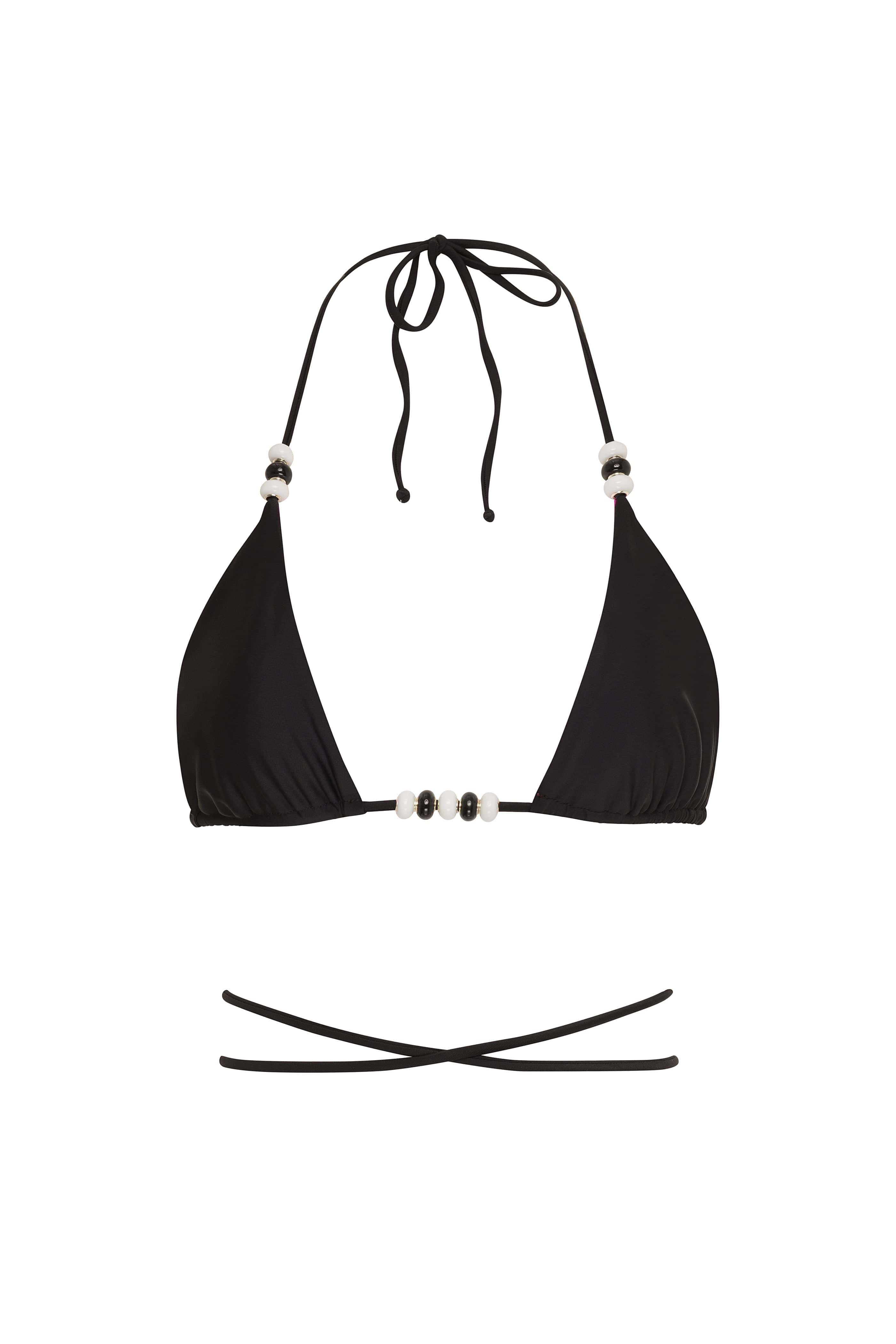 Black bikini set with thin straps on a white background