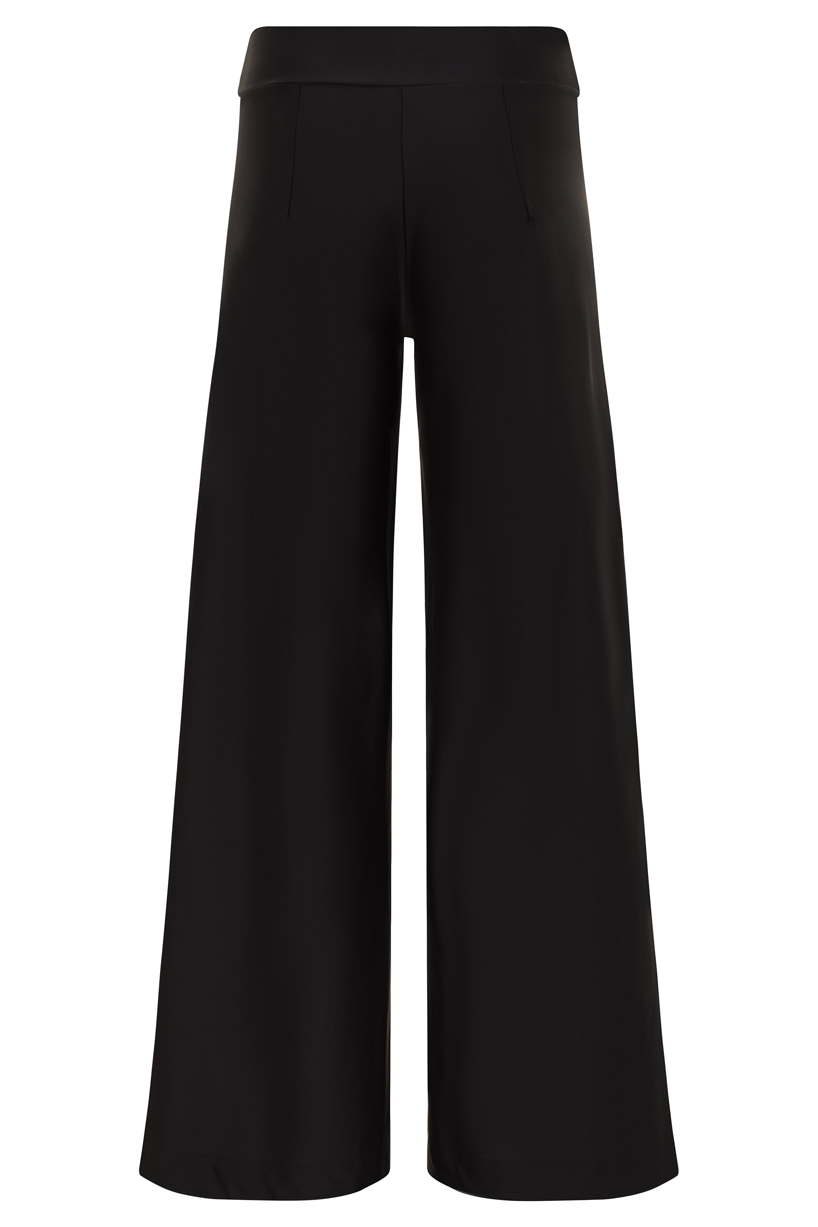 Black wide-leg pants on a white background